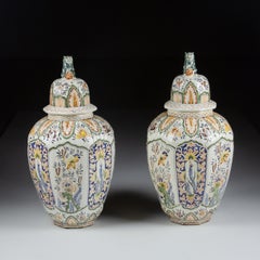 Pair of Very Large Late 19th Century Delft Covered Vase