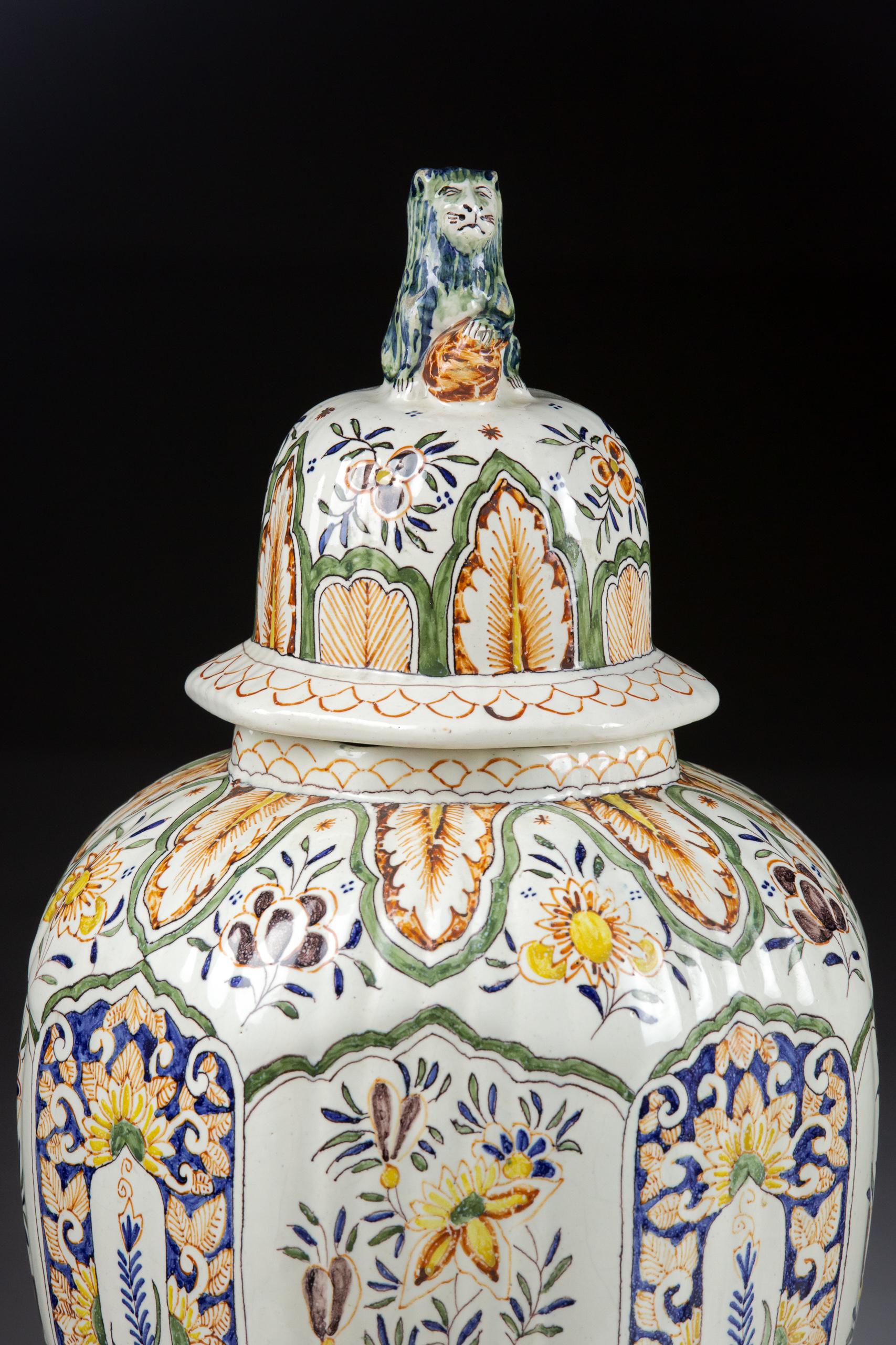 Faience Pair of Very Large Late 19th Century Delft Covered Vase