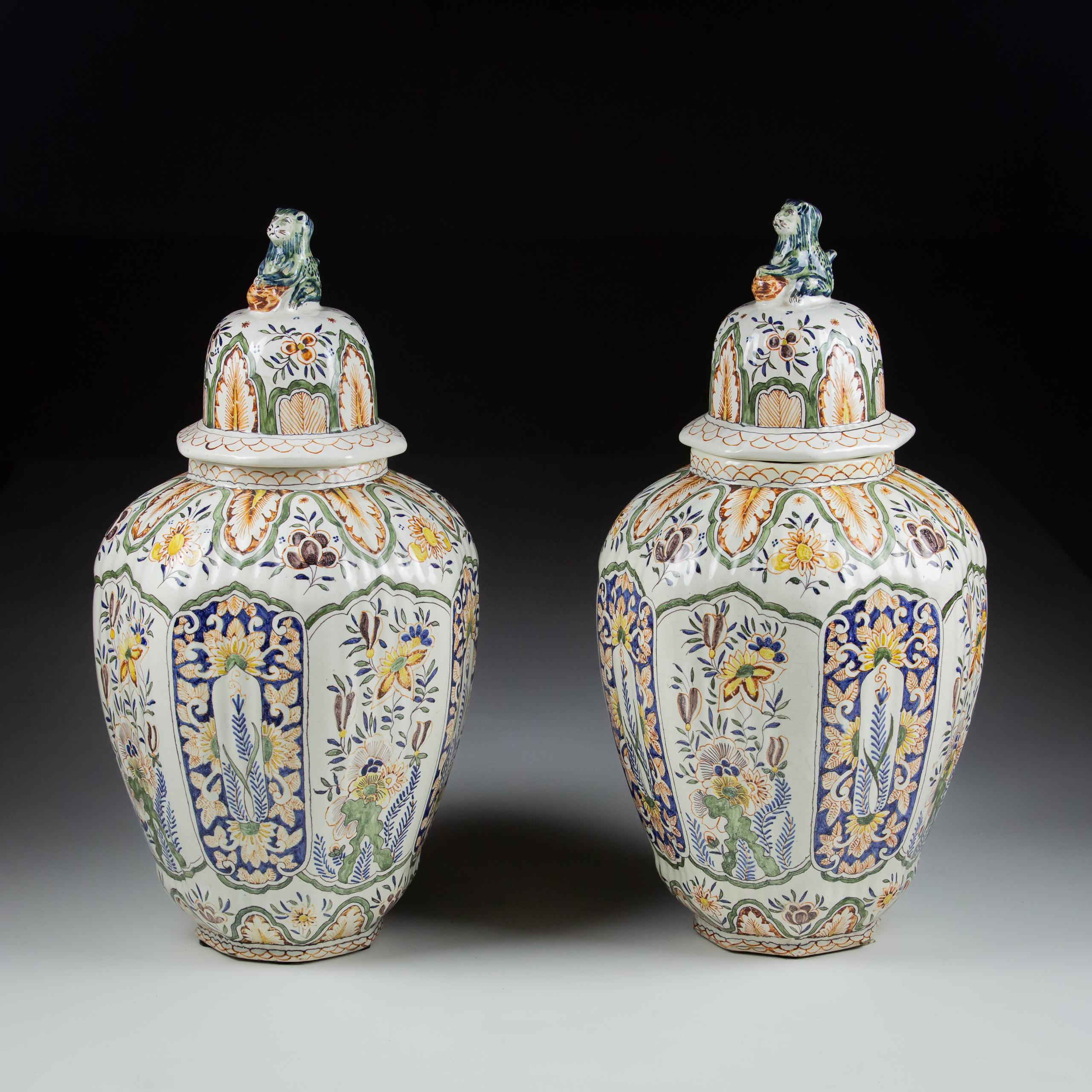 Pair of Very Large Late 19th Century Delft Covered Vase 2