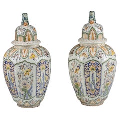 Pair of Very Large Late 19th Century Delft Covered Vase