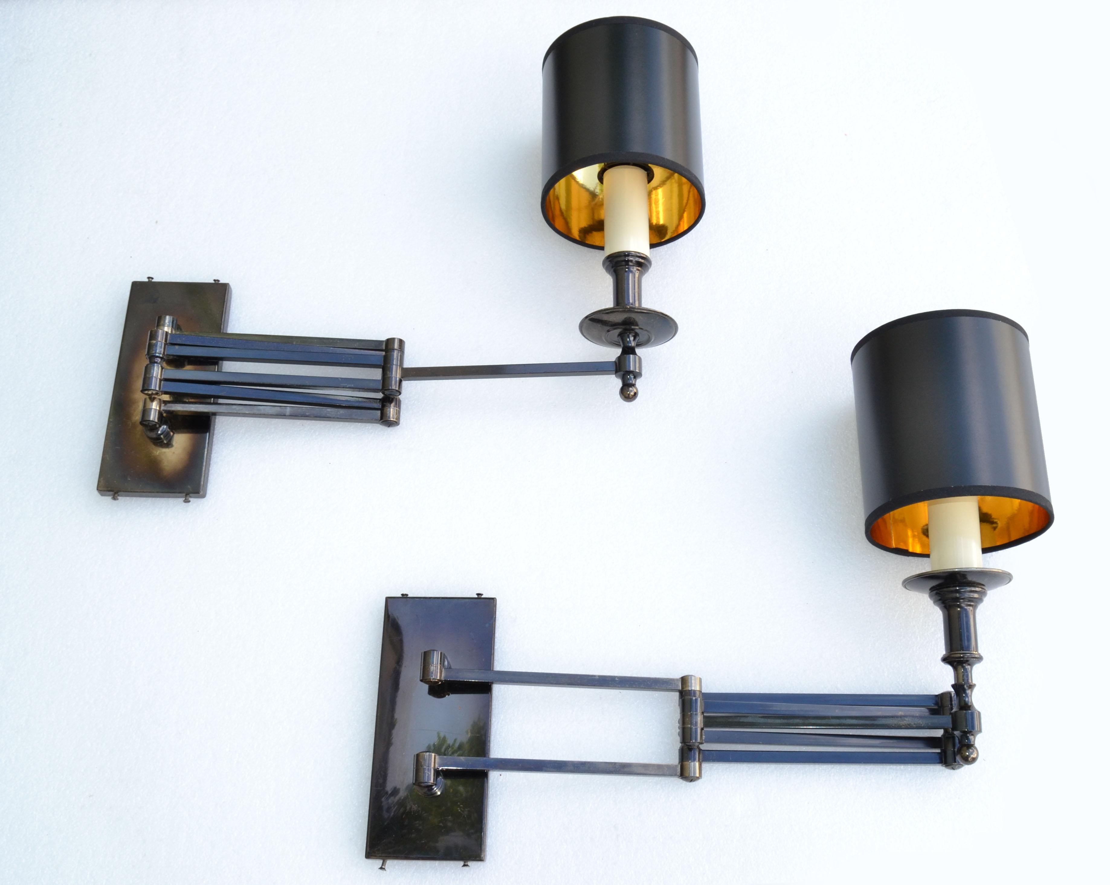 French Pair of Very Large Maison Jansen Retractable Sconces Mid-Century Modern, 1960
