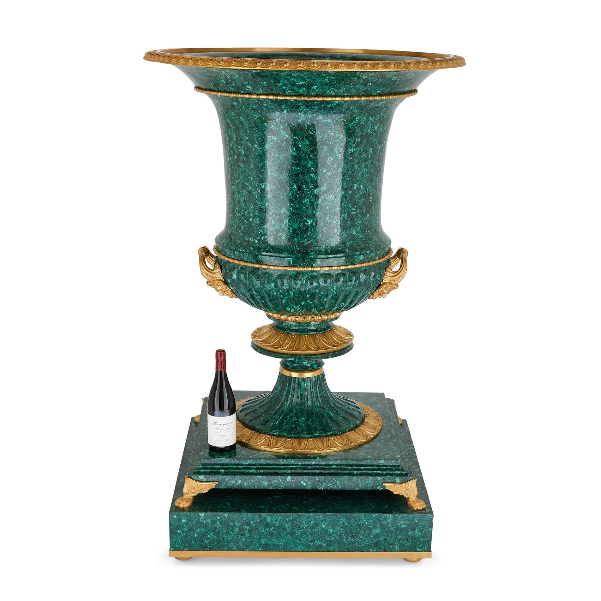 Pair of Very Large Malachite and Ormolu Vases For Sale 1