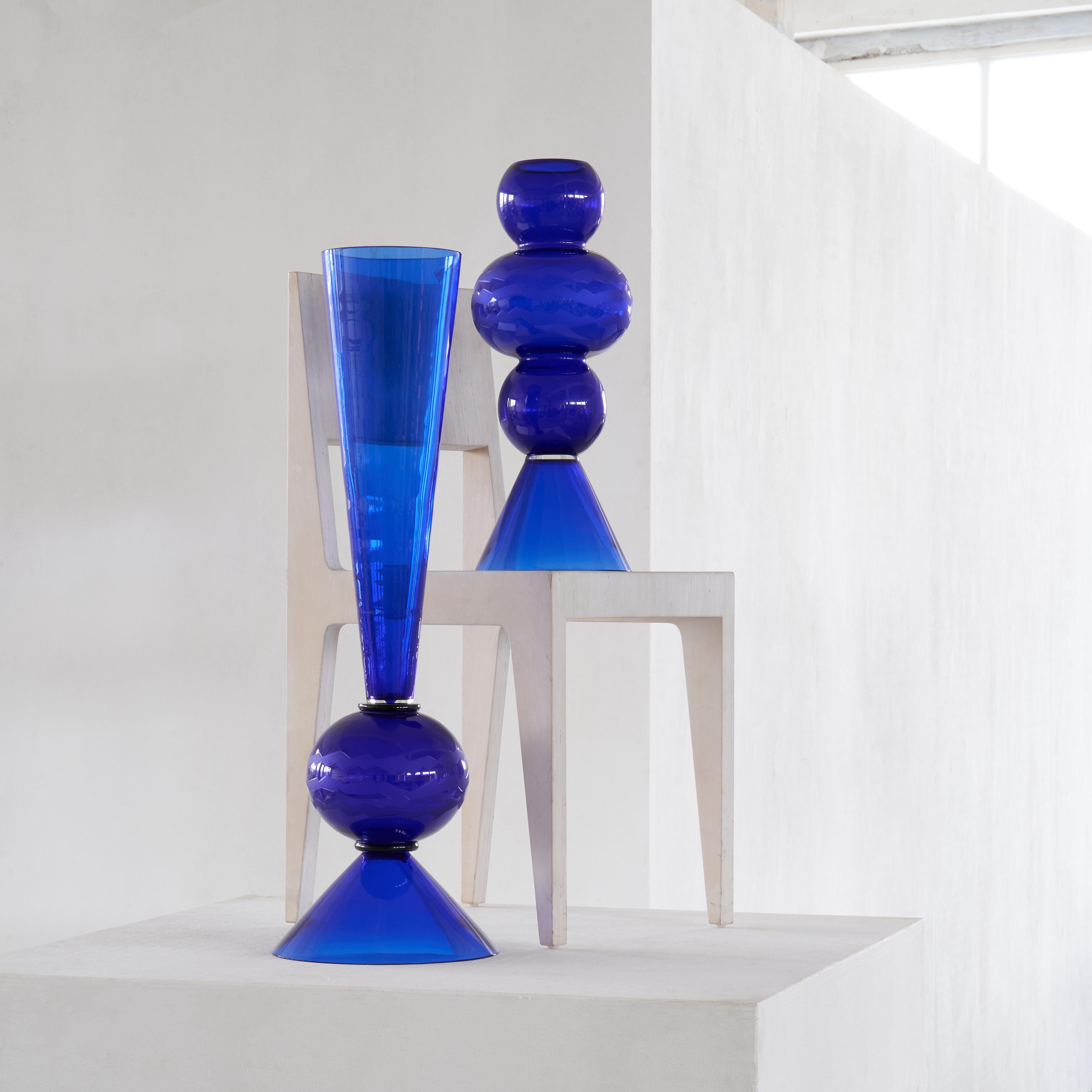 Extraordinary and very large (54,5 & 86 cm in height) glass objects by famous designer and Memphis Group founding member Matteo Thun (1952 – Italy). Rinascimento Collection for Tiffany & Co, made by Murano glass house Barovier&Toso in Venezia in