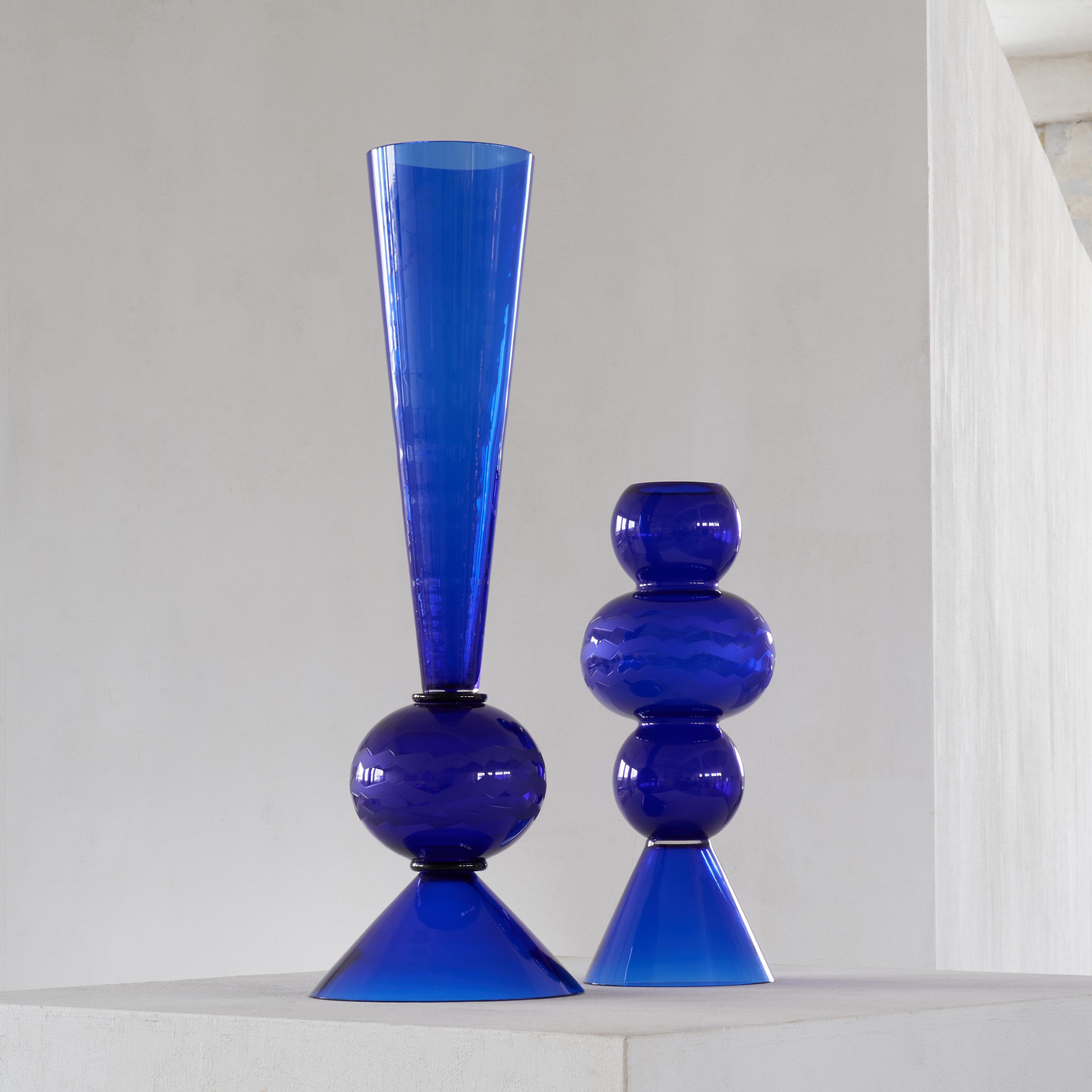 Hand-Crafted Pair of Very Large Memphis Glass Objects by Matteo Thun for Tiffany & Co. 1987 For Sale