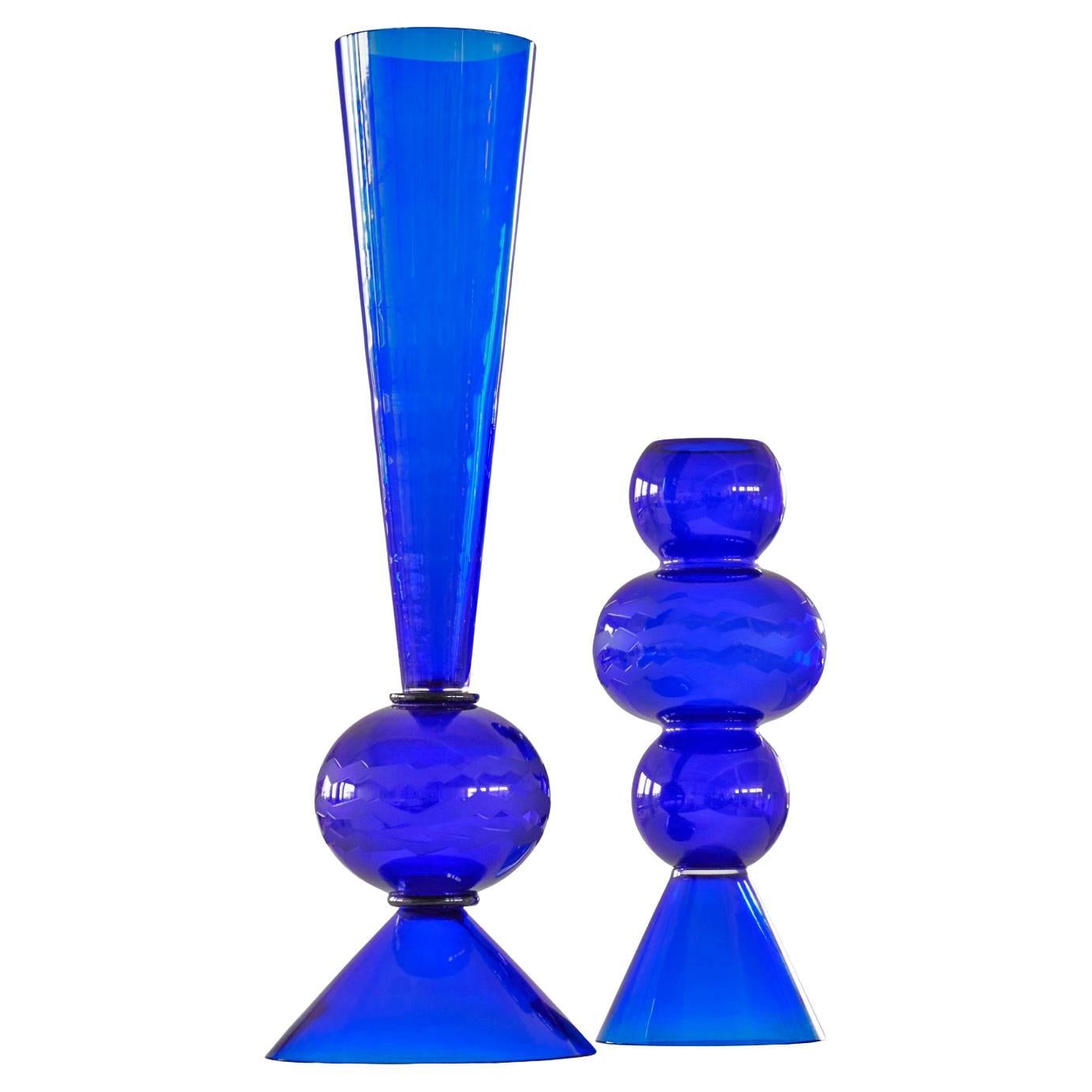 Pair of Very Large Memphis Glass Objects by Matteo Thun for Tiffany & Co. 1987 For Sale