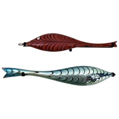 Pair of Very Large Murano Blown Glass Fish Wall Mount Sculptures by Alberto Dona