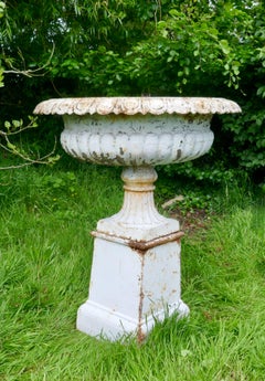 Pair of Very Large Victorian Cast Iron Garden Urns, Garden Planters