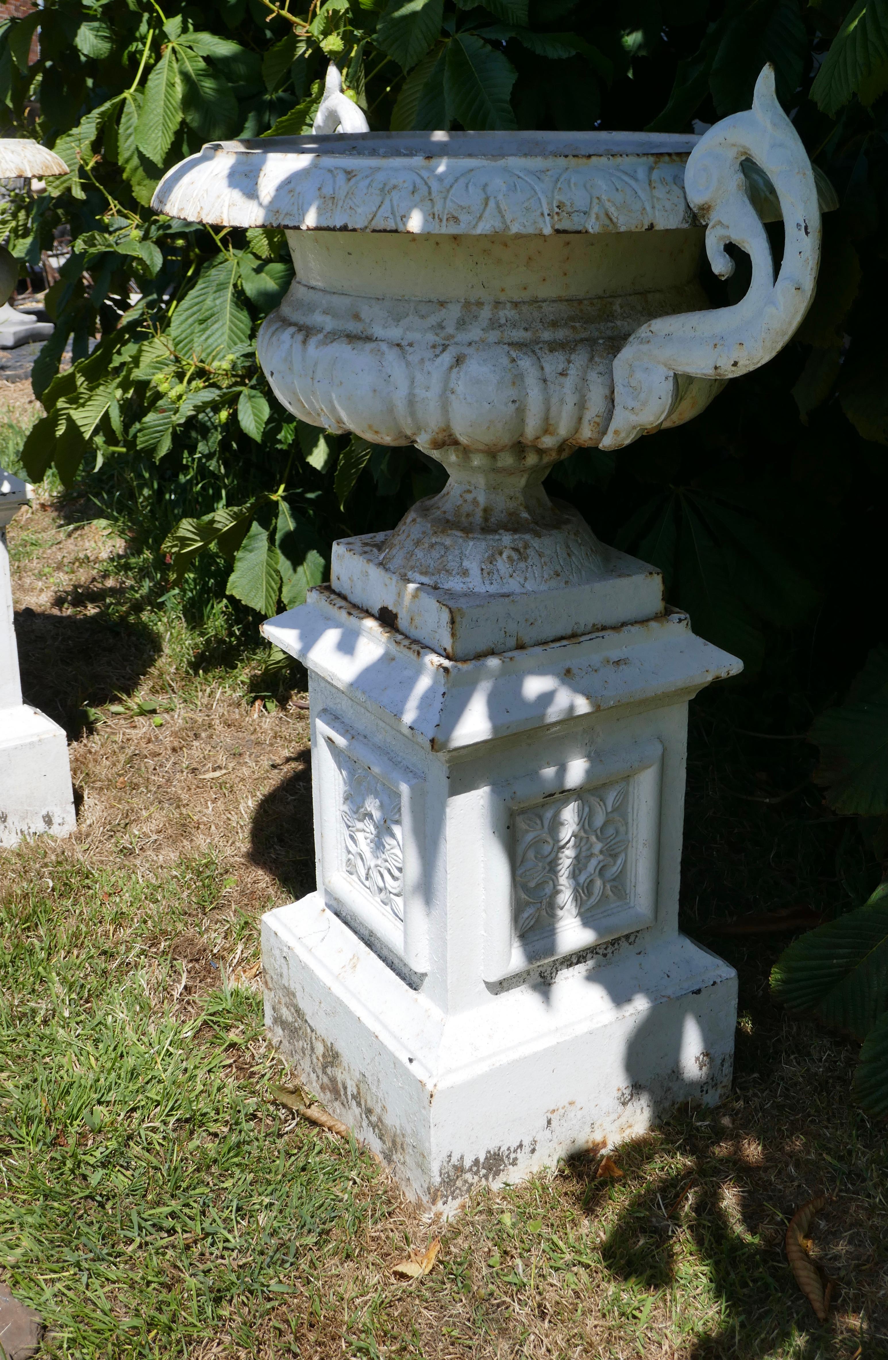 19th Century Pair of Very Large Victorian Cast Iron Garden Urns, Garden Planters