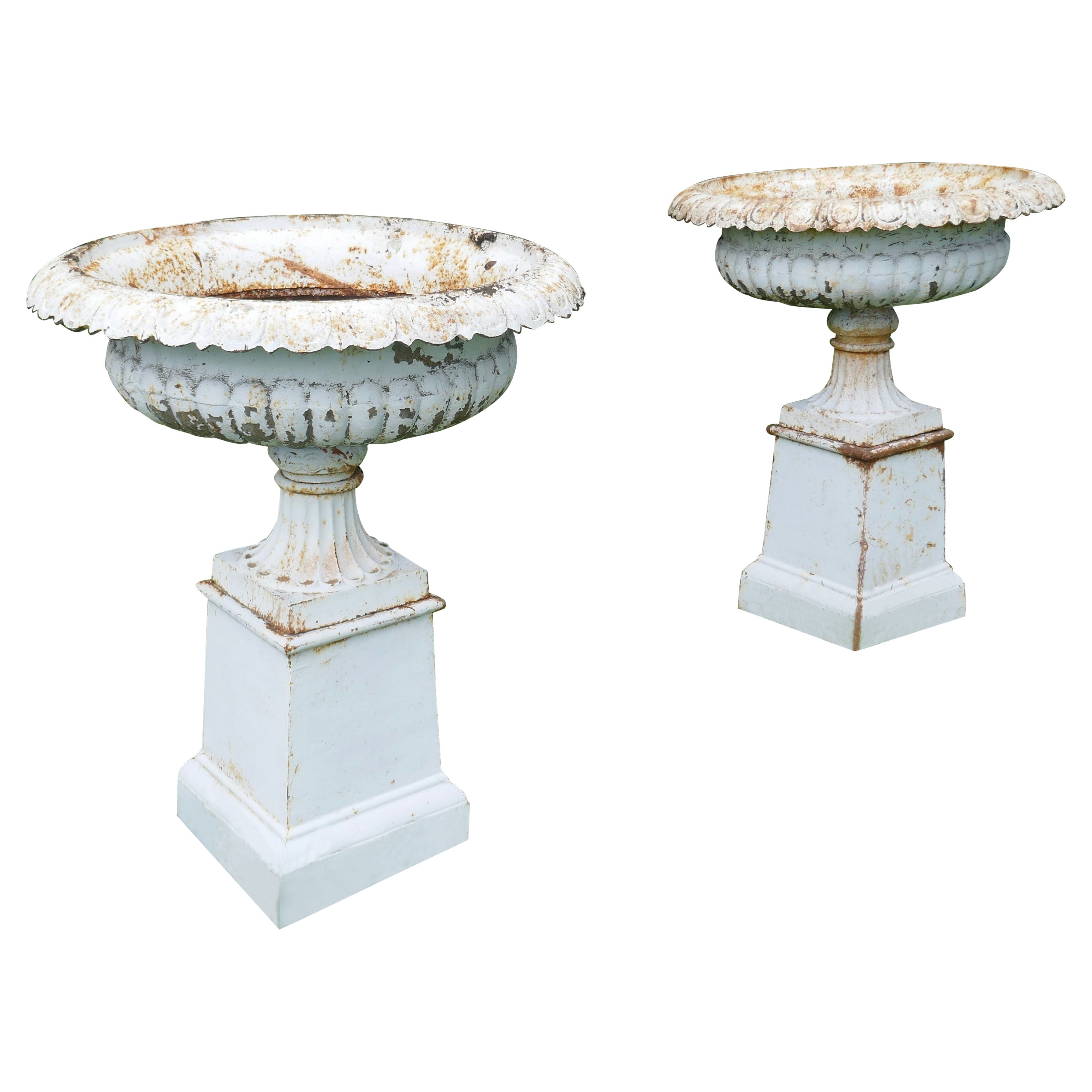 Pair of Very Large Victorian Cast Iron Garden Urns, Garden Planters