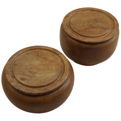 Pair of Very Large Vintage Hand-Turned Lidded Pots Large Bowls in Beech