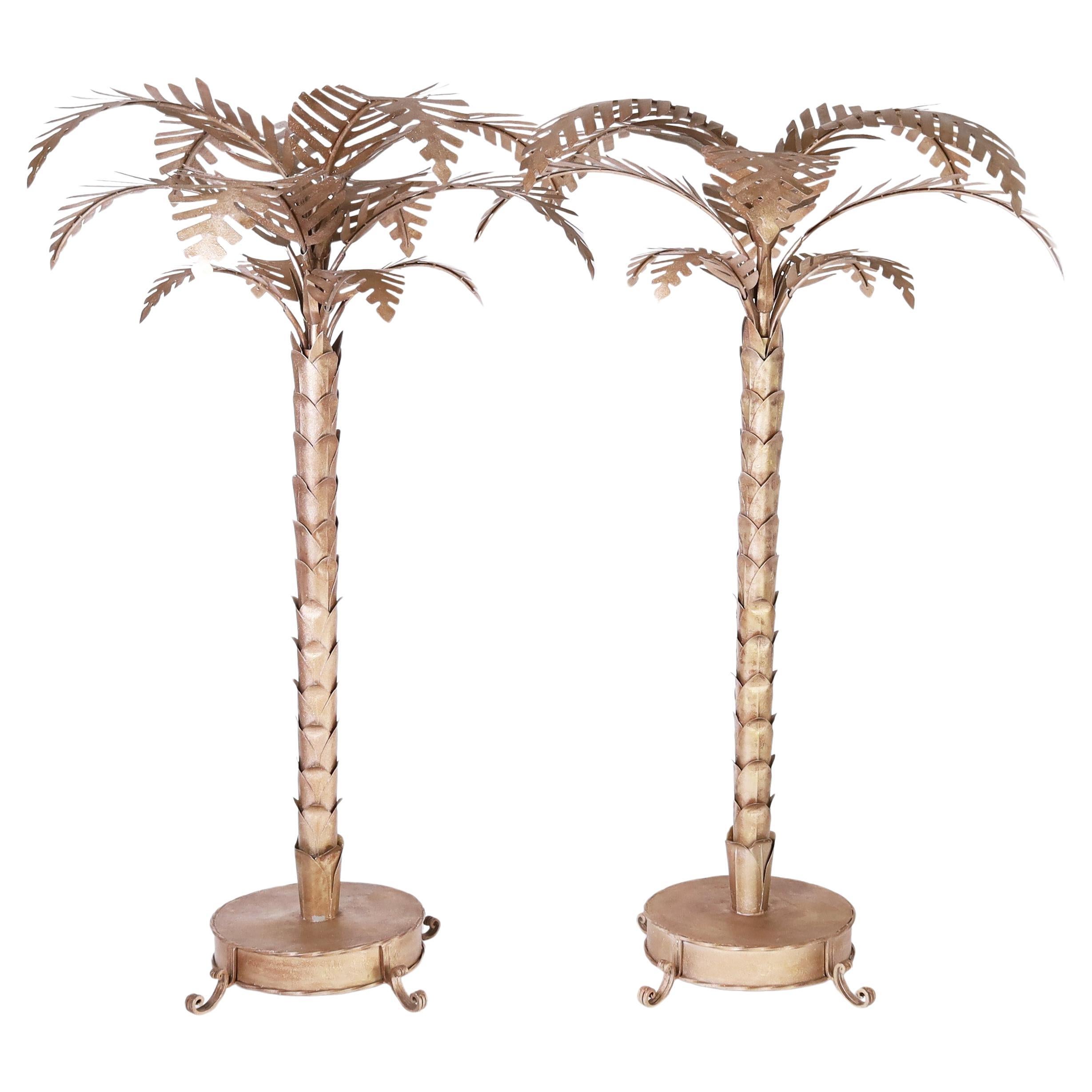 Pair of Very Large  Vintage Metal Palm Tree Sculptures For Sale