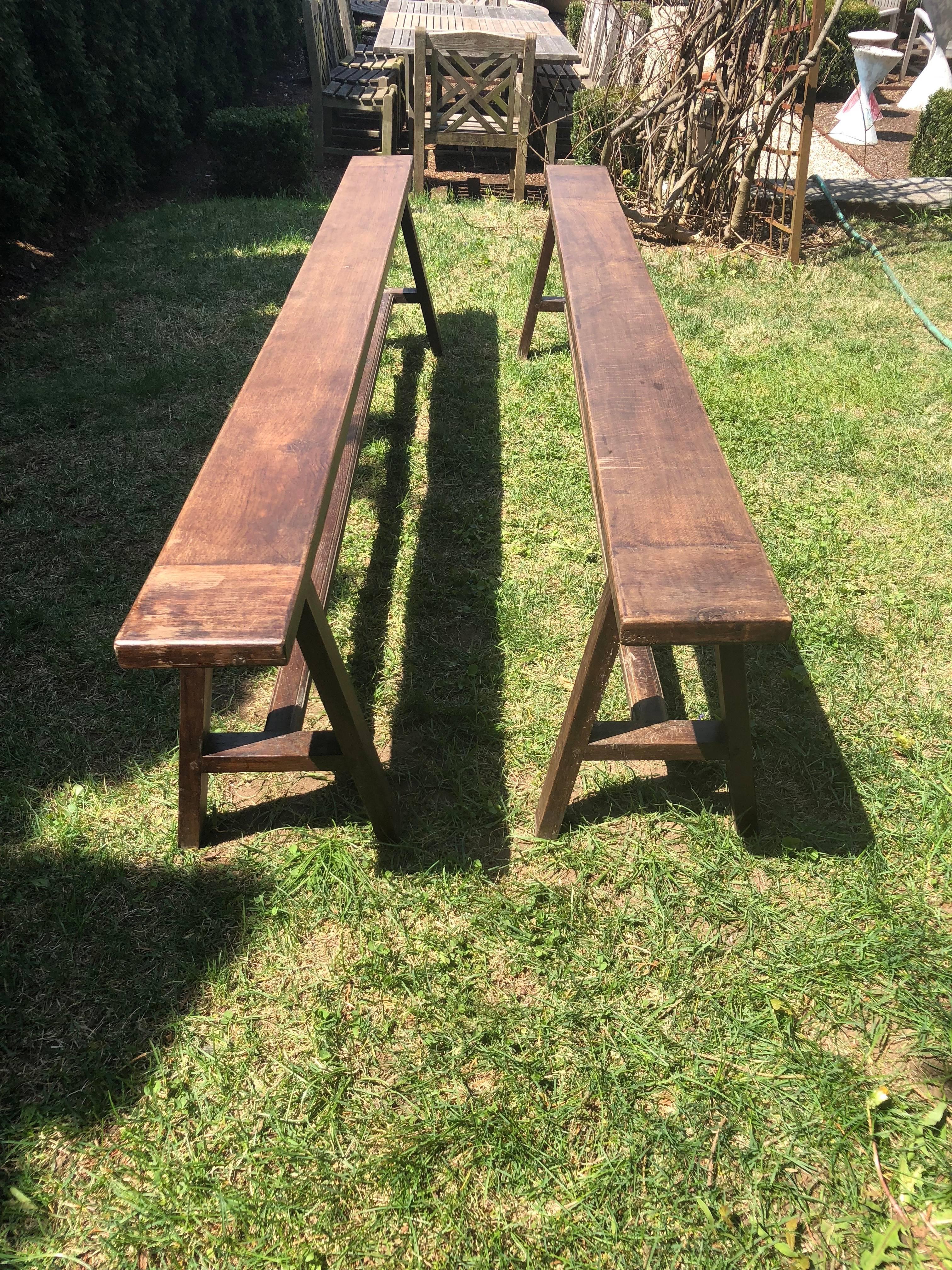 Pair of Very Long French Oak Benches In Good Condition In Woodbury, CT