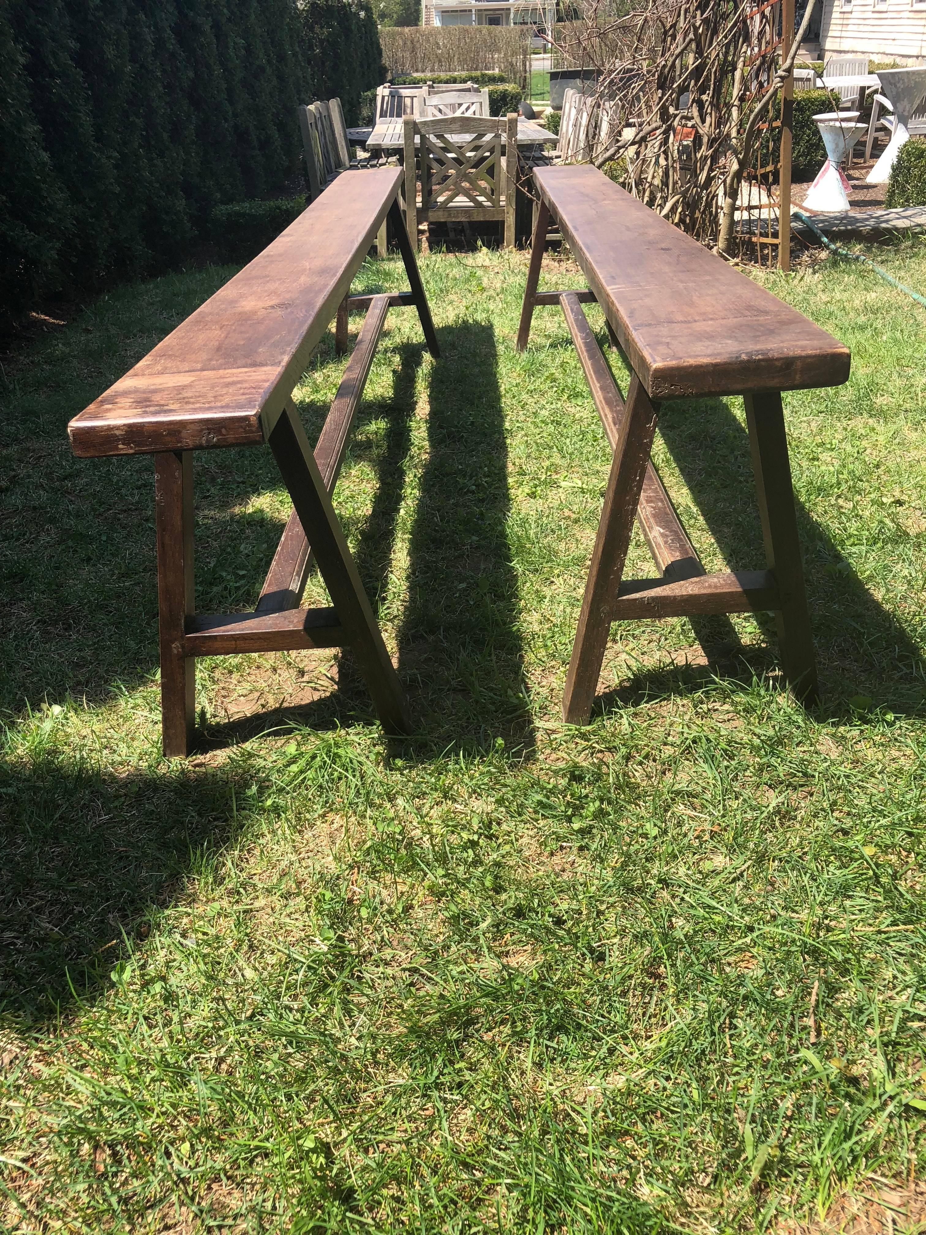 19th Century Pair of Very Long French Oak Benches