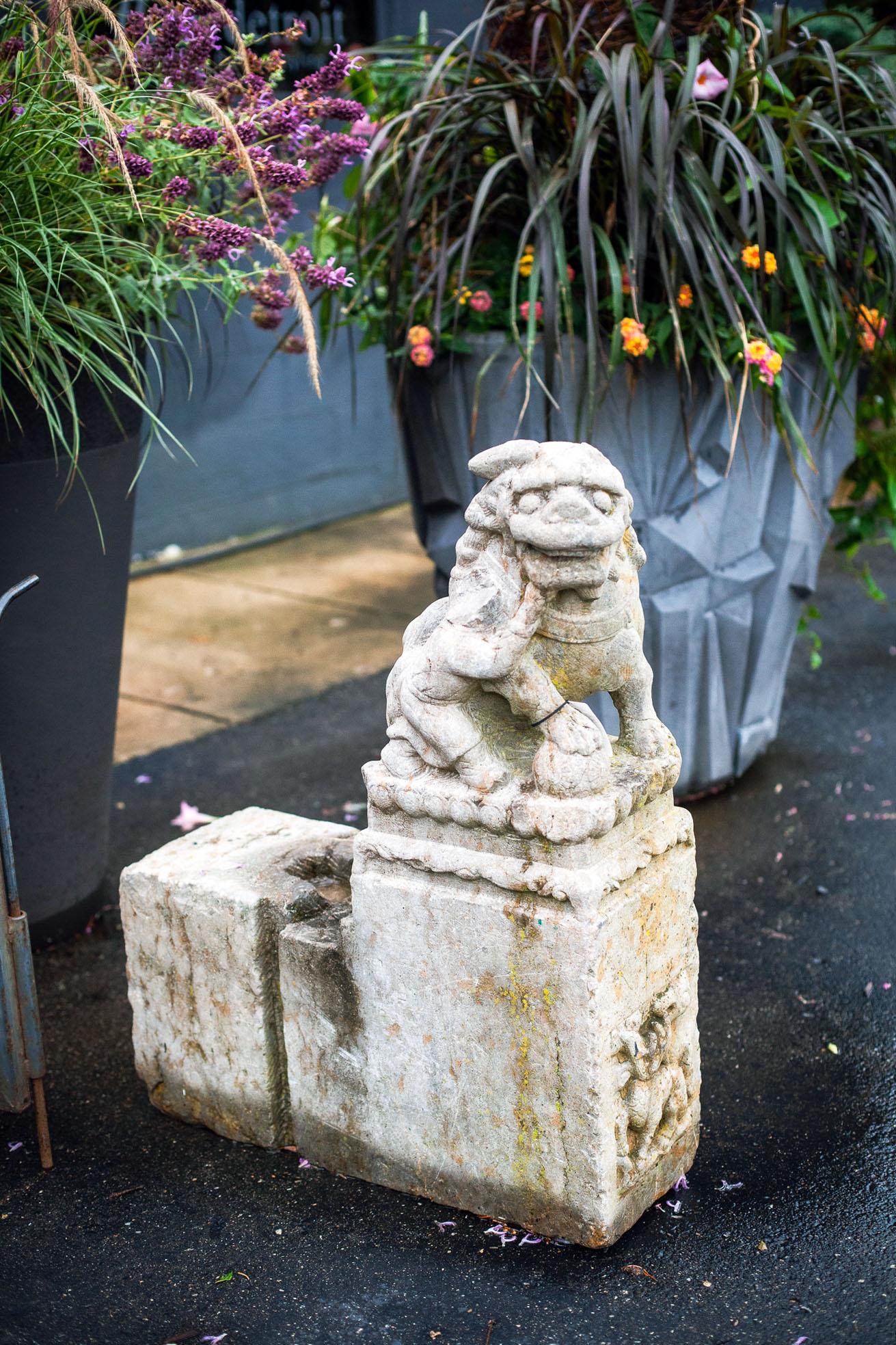 Chinese Pair of Very Old Carved Stone Foo Dog Architectural Remnants