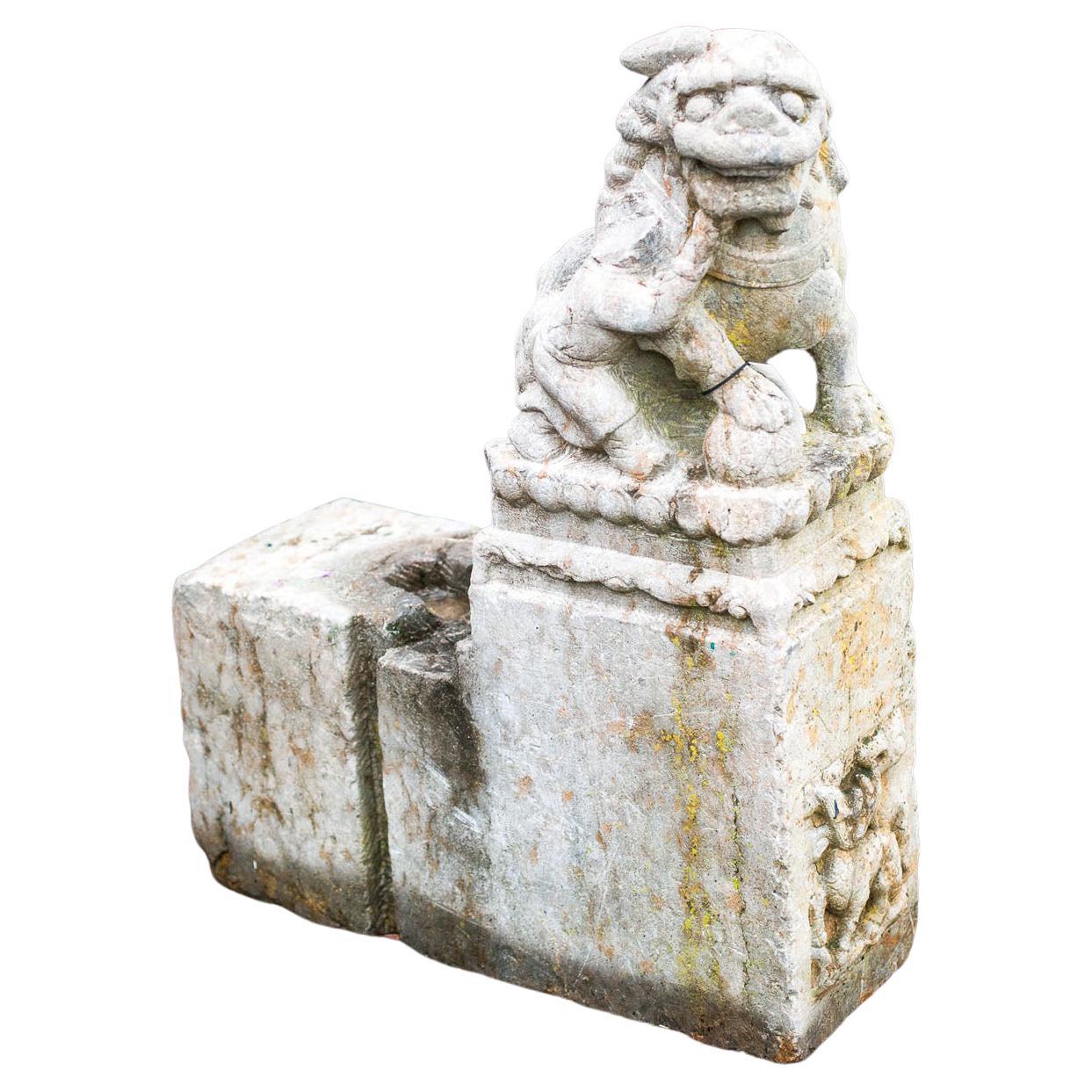 Pair of Very Old Carved Stone Foo Dog Architectural Remnants
