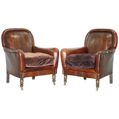 Pair of Very Rare Aged Brown Alligator or Crocodile Leather Patina Armchairs