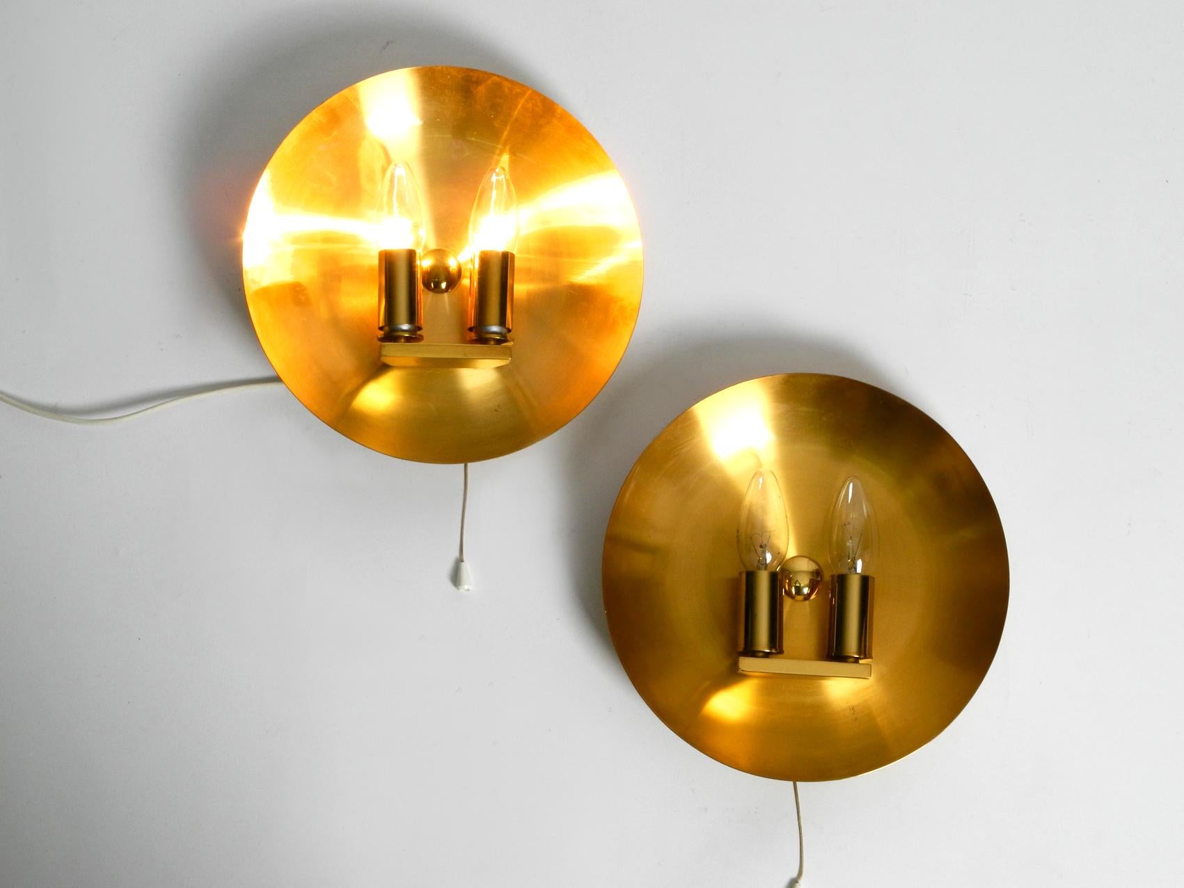 Pair of Very Rare and High Quality 1970s Round Brass Wall Lamps, Sconces by WKR 3