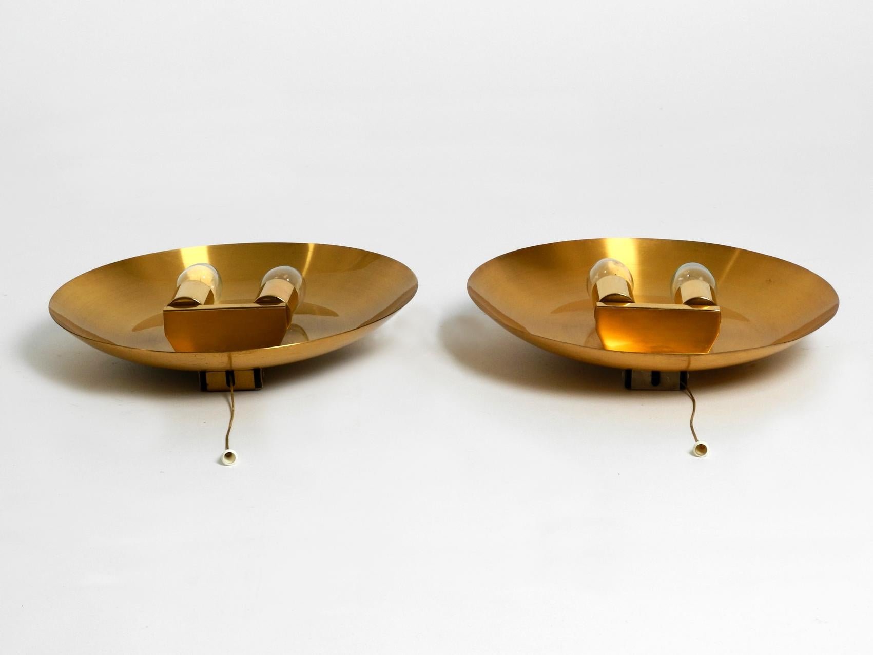Pair of Very Rare and High Quality 1970s Round Brass Wall Lamps, Sconces by WKR 6
