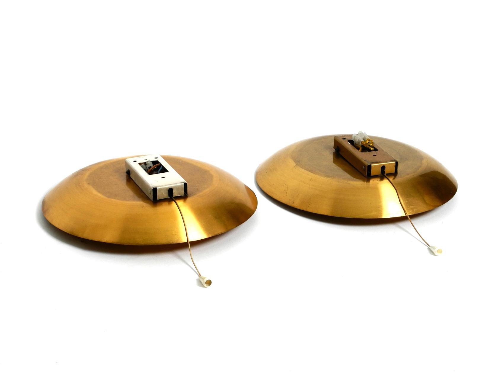 Pair of Very Rare and High Quality 1970s Round Brass Wall Lamps, Sconces by WKR 7