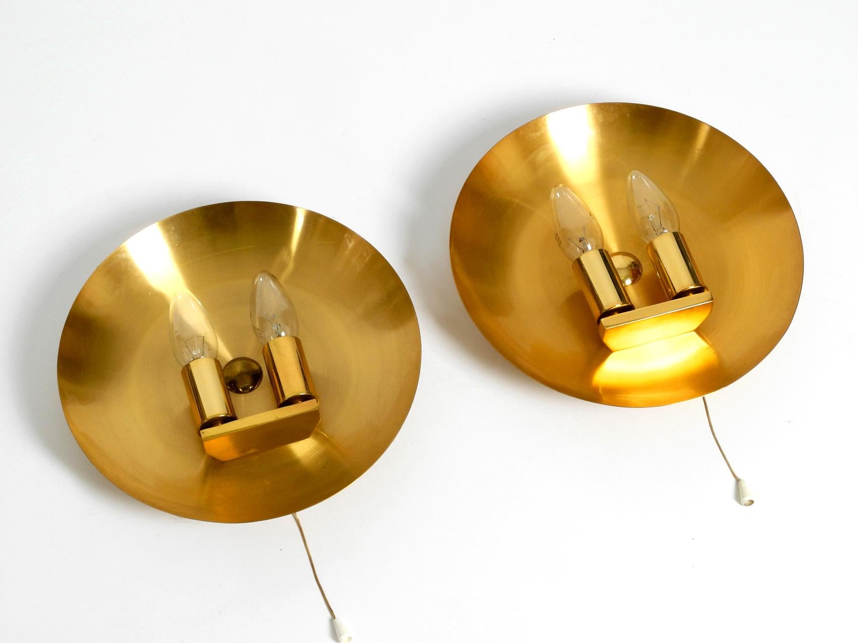 Mid-Century Modern Pair of Very Rare and High Quality 1970s Round Brass Wall Lamps, Sconces by WKR