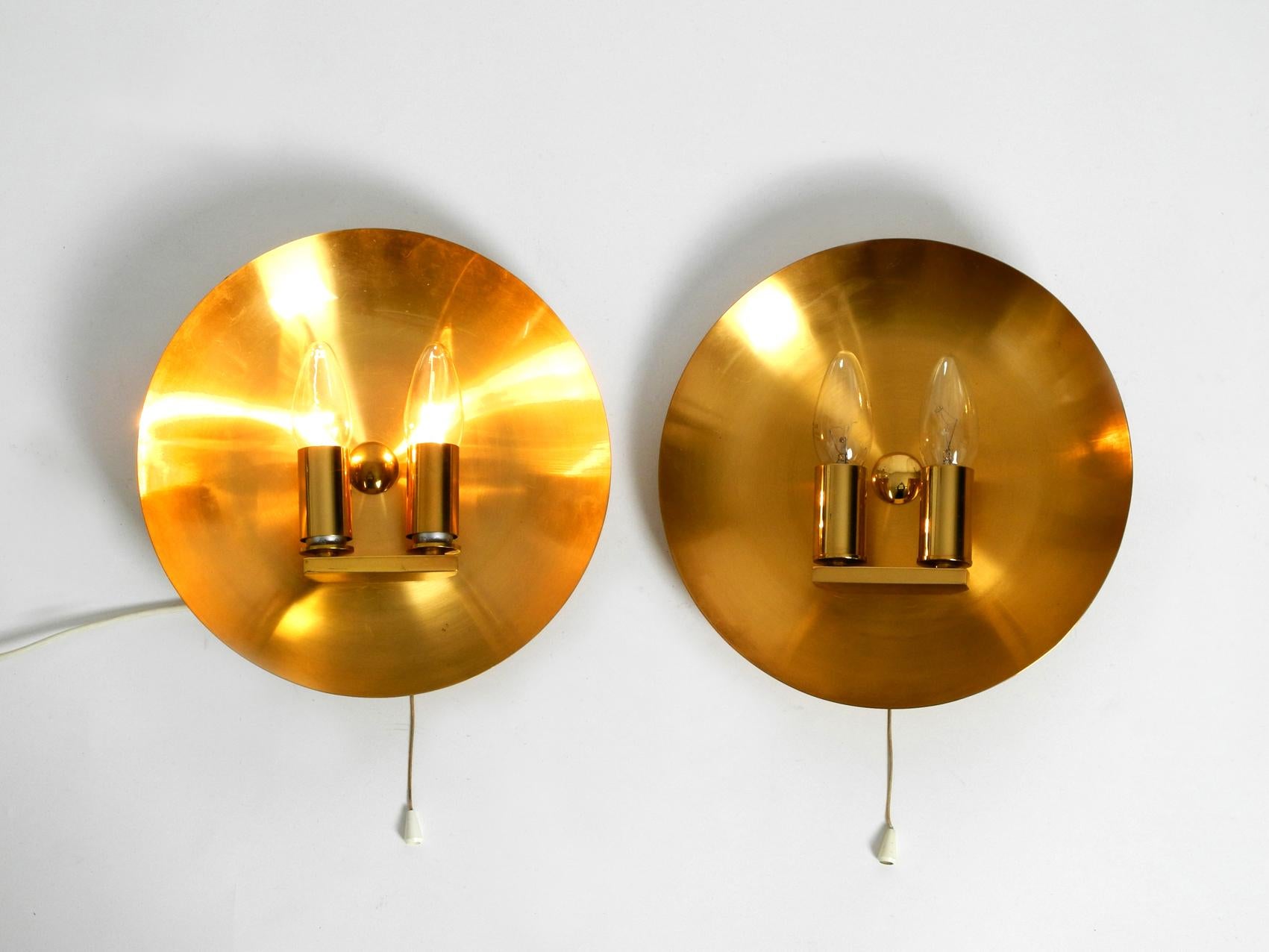 Metal Pair of Very Rare and High Quality 1970s Round Brass Wall Lamps, Sconces by WKR