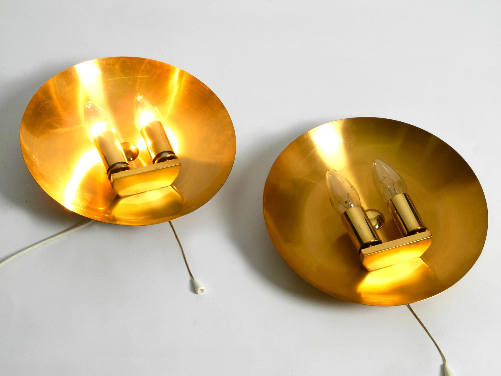 Pair of Very Rare and High Quality 1970s Round Brass Wall Lamps, Sconces by WKR 1