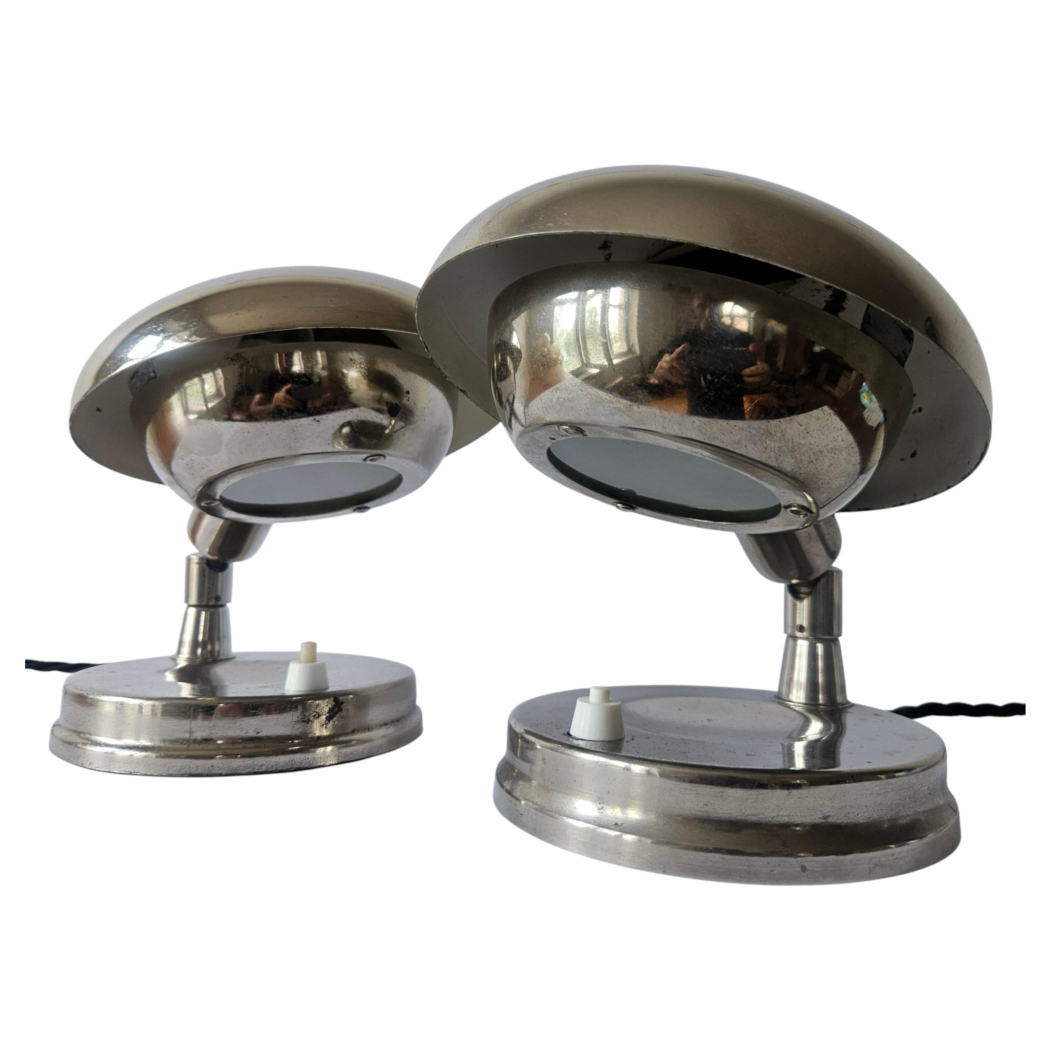 Pareja de Rarísimas Lámparas de Mesa Cromadas Bauhaus, Art Decó, Franta Anyz, Años 30