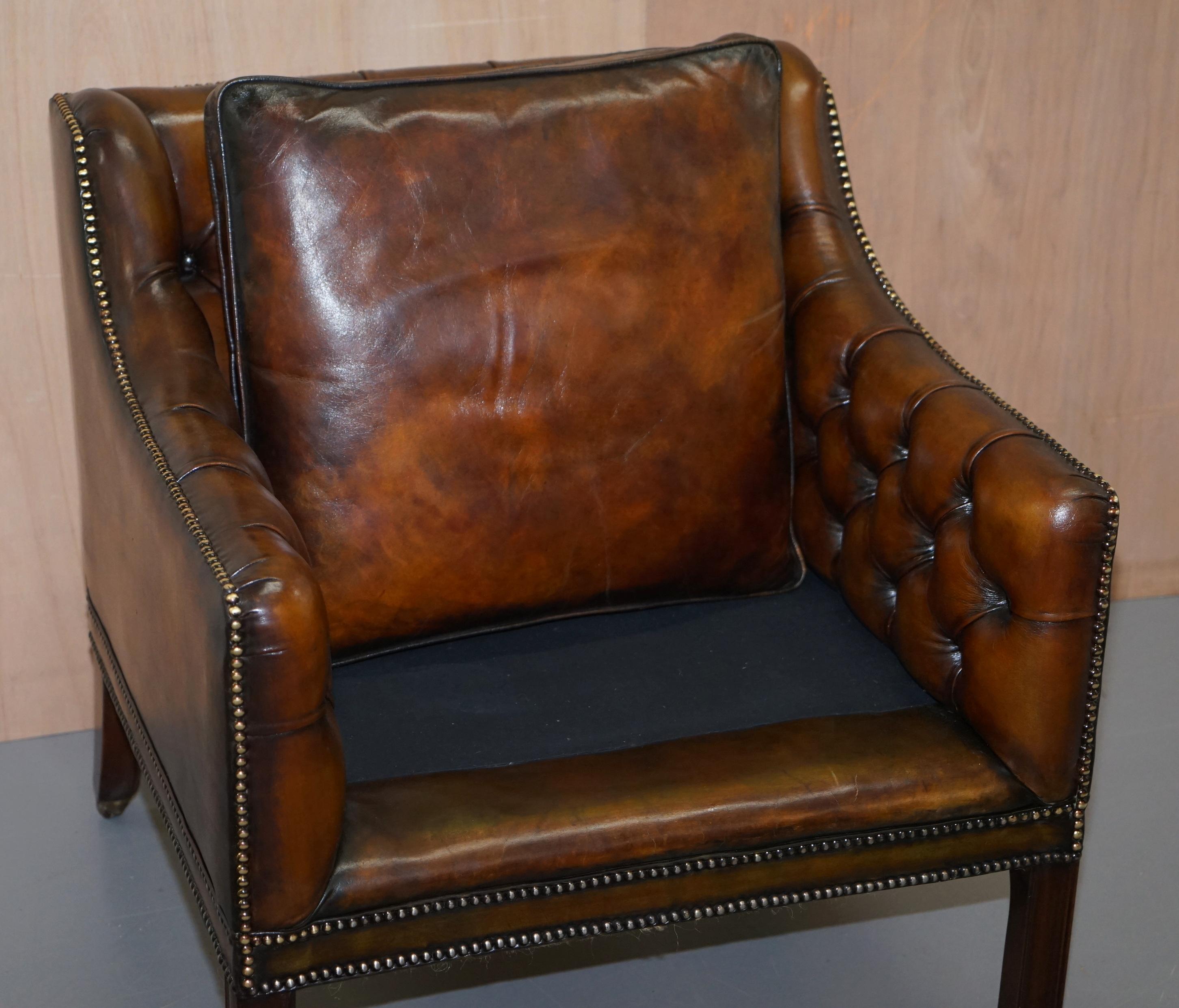 Pair of Very Rare Chesterfield Lutyen's Style Viceroy's Brown Leather Armchairs 9