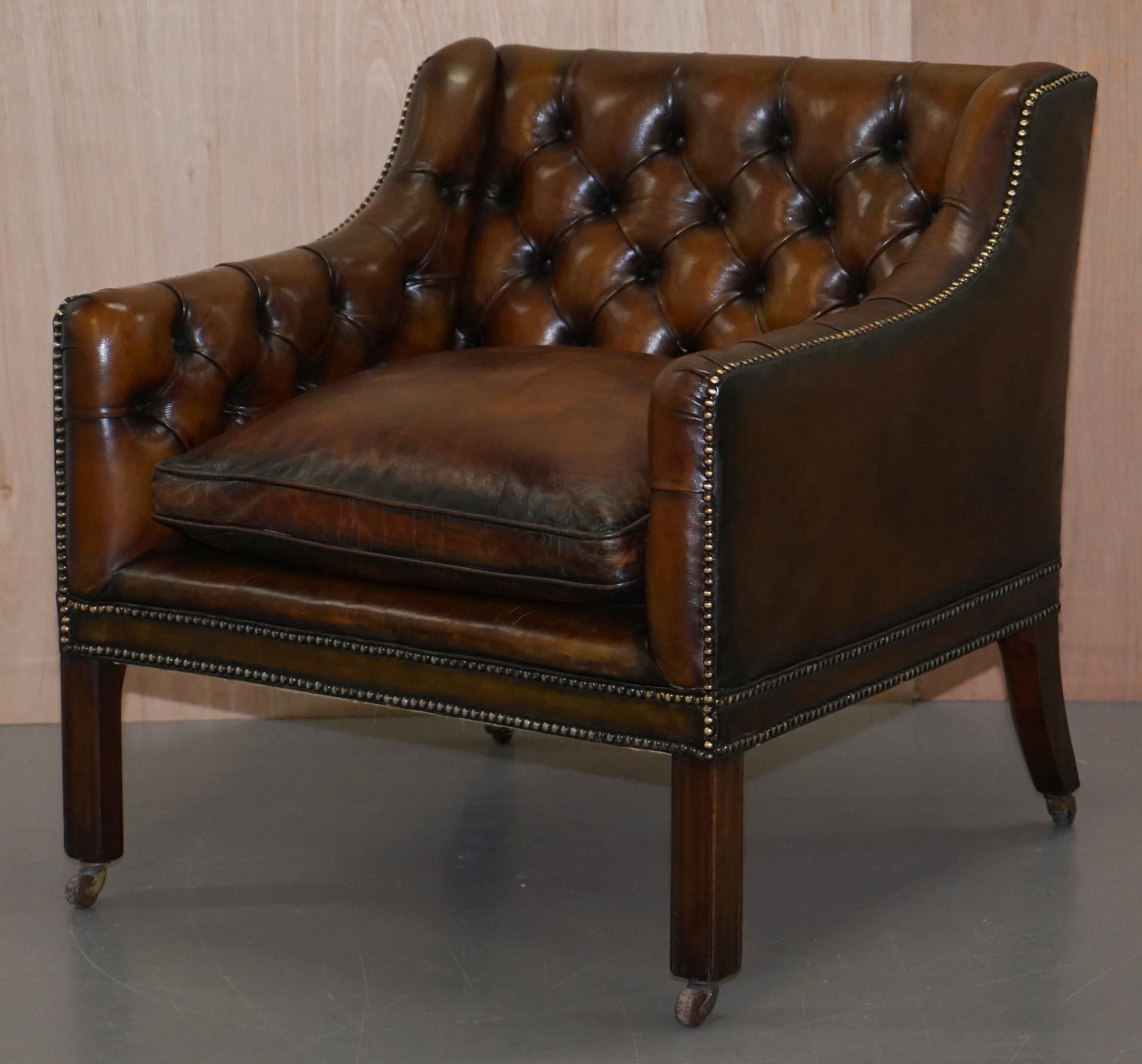 English Pair of Very Rare Chesterfield Lutyen's Style Viceroy's Brown Leather Armchairs