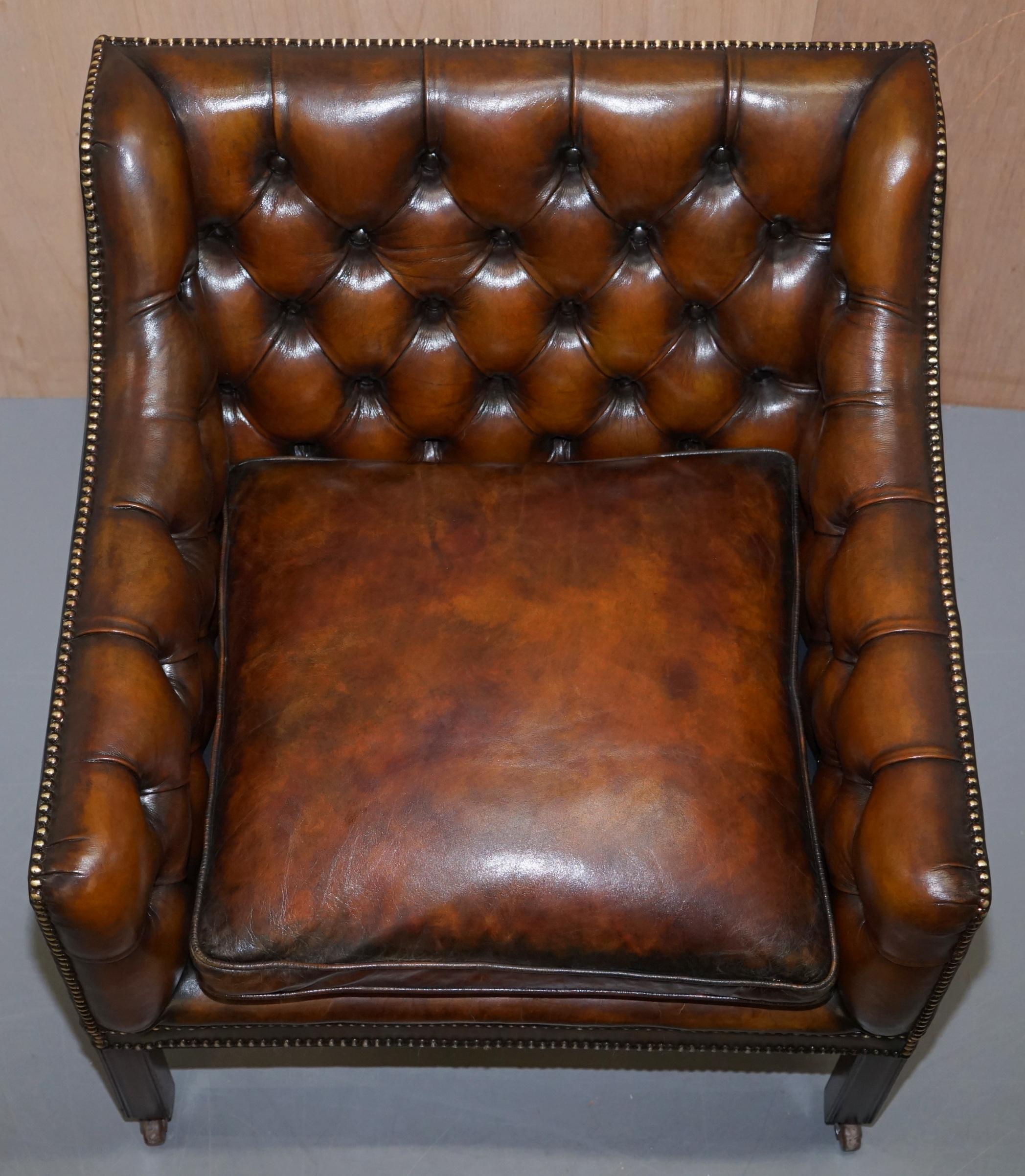 Hand-Crafted Pair of Very Rare Chesterfield Lutyen's Style Viceroy's Brown Leather Armchairs