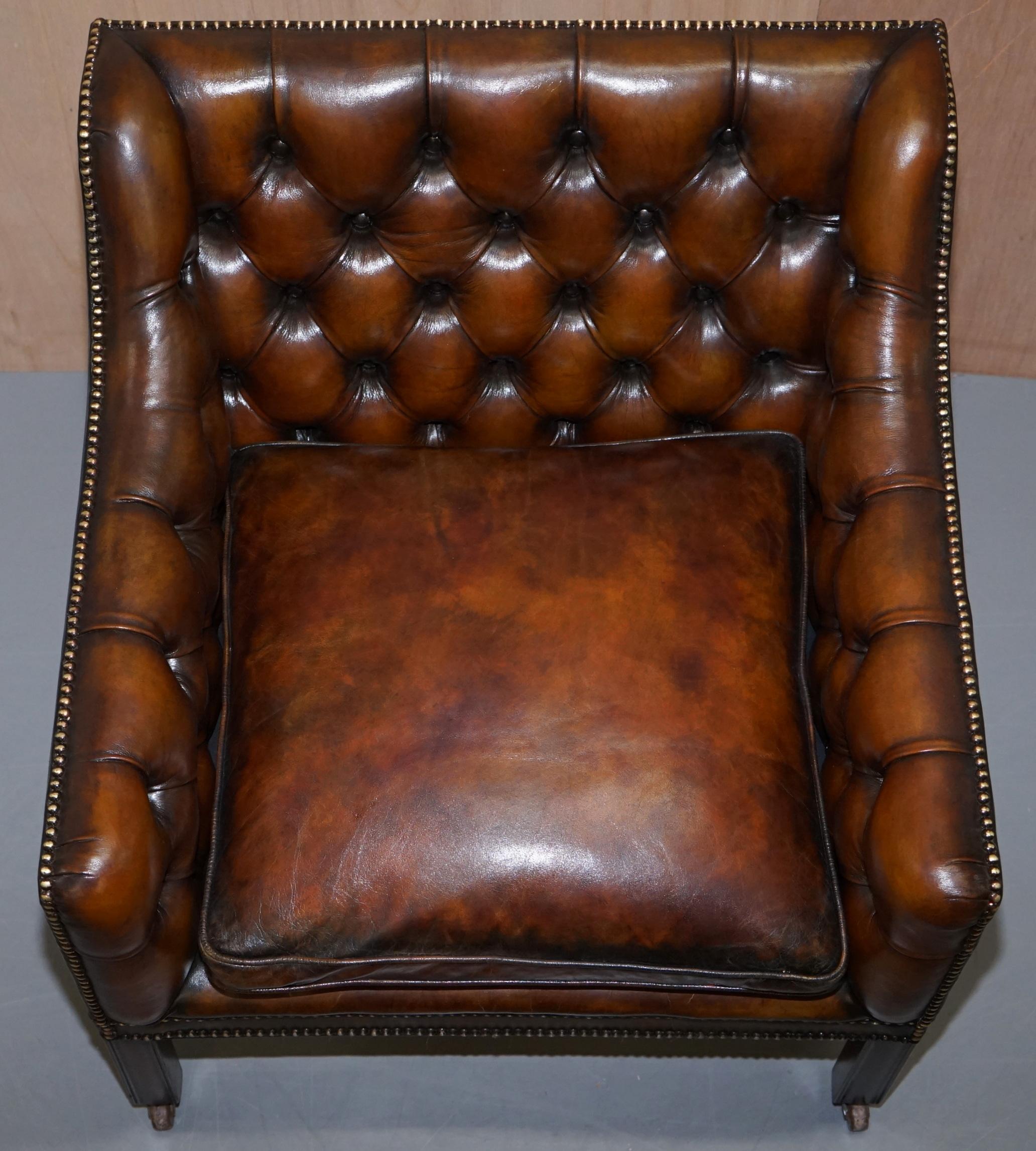 Pair of Very Rare Chesterfield Lutyen's Style Viceroy's Brown Leather Armchairs 3