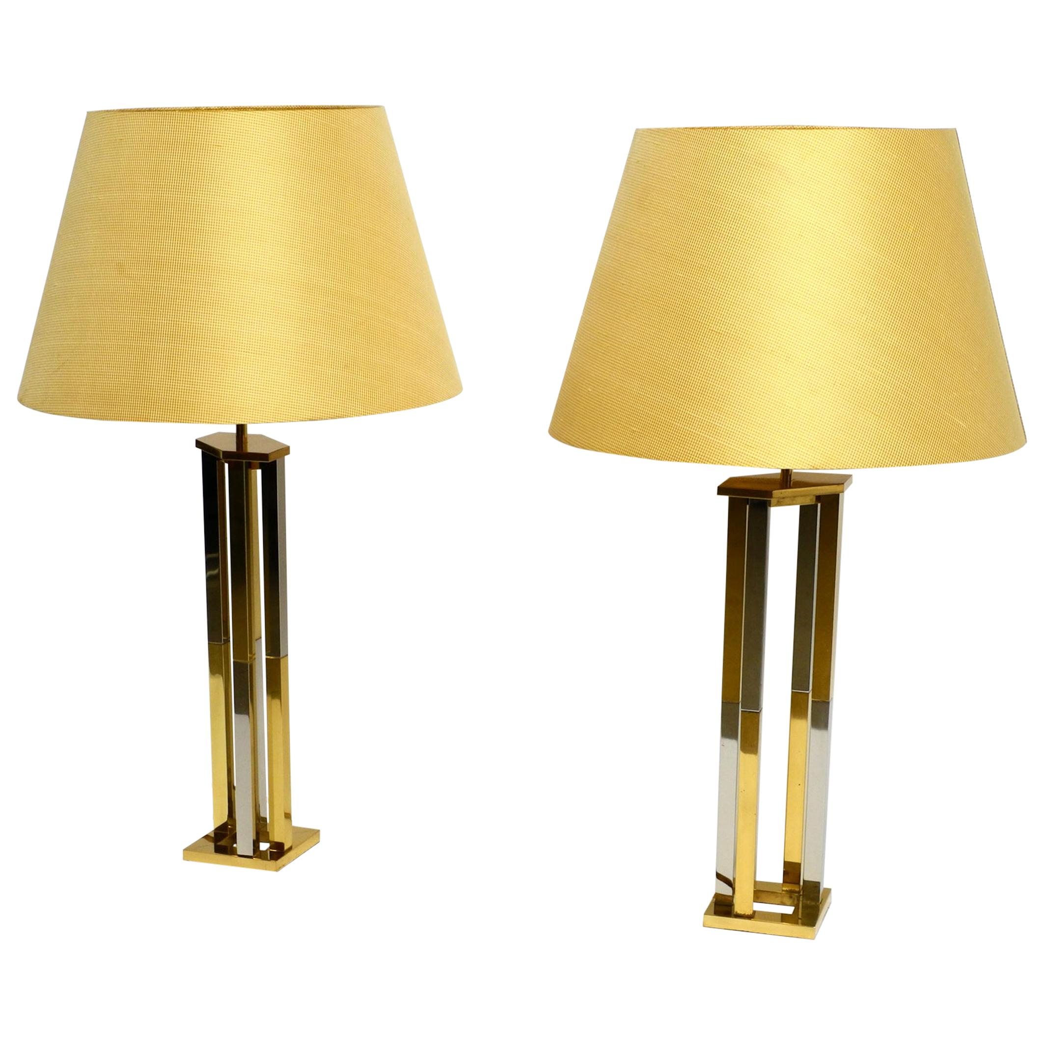 Pair of Very Rare Extra Large Brass Table Lamps from Vereinigte Werkstätten For Sale