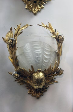 Pair of Very Rare J. E. Caldwell Bronze and Glass Shell form Sconces