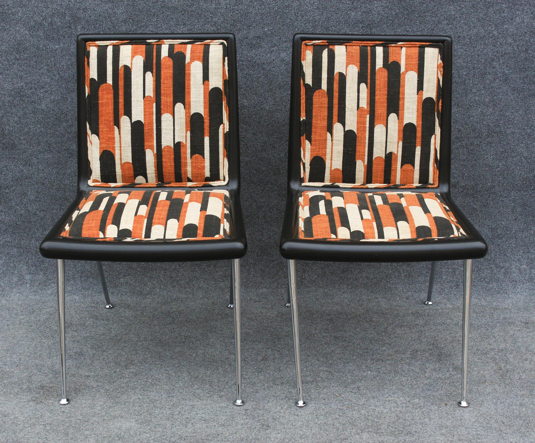 Designed by T.H. Robsjohn Gibbings in the 1960s, these chairs were part of a long-running partnership with Widdicomb. Of the many successful pieces they made, these are among the rarest, even more exclusive than the lounge chair version. It also has