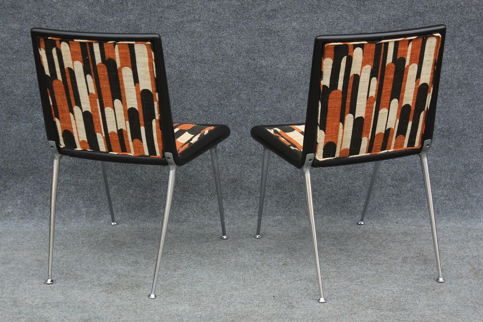 Pair of Very Rare T. H. Robsjohn Gibbings Side Chairs Wood & Nickel & Upholstery In Good Condition For Sale In Philadelphia, PA