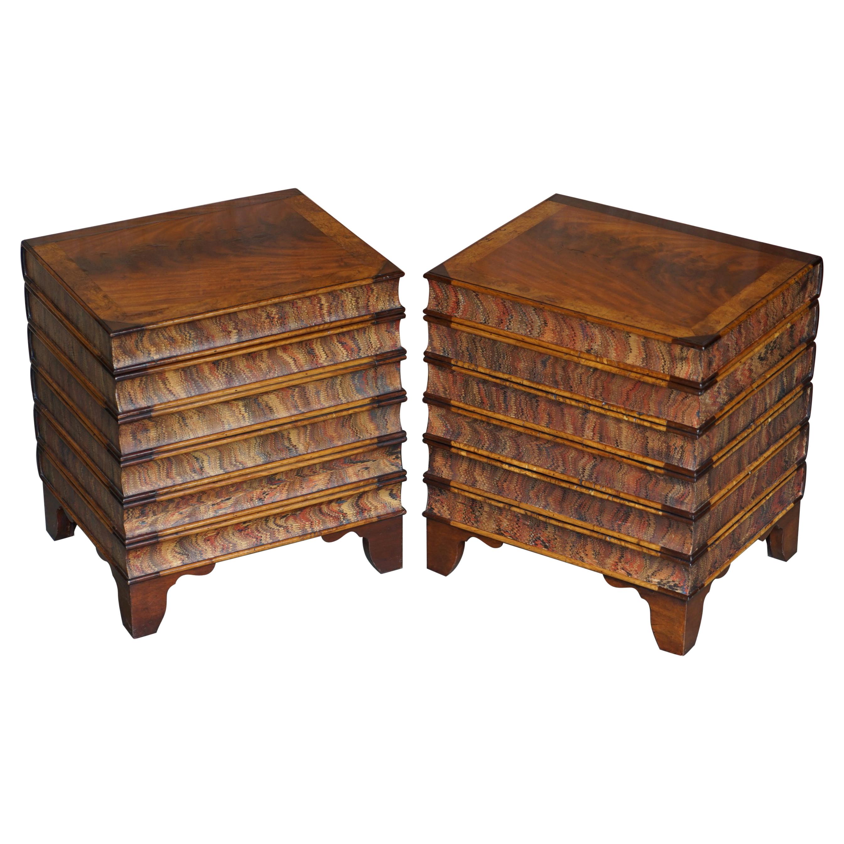 Pair of Very Rare Vintage Hardwood Stacking Books Side Tables Internal Storage For Sale