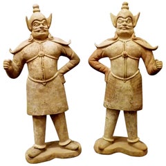 Paire de statues de gardiens très raffinées en poterie de la Dynasty, testées par Oxford TL