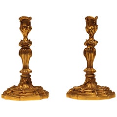 Pair of very Unsual 18th Century French Bronze Candlesticks