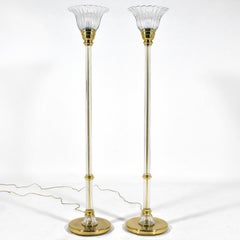 Pair of Vetri Artistica Murano Glass and Brass Torchiers