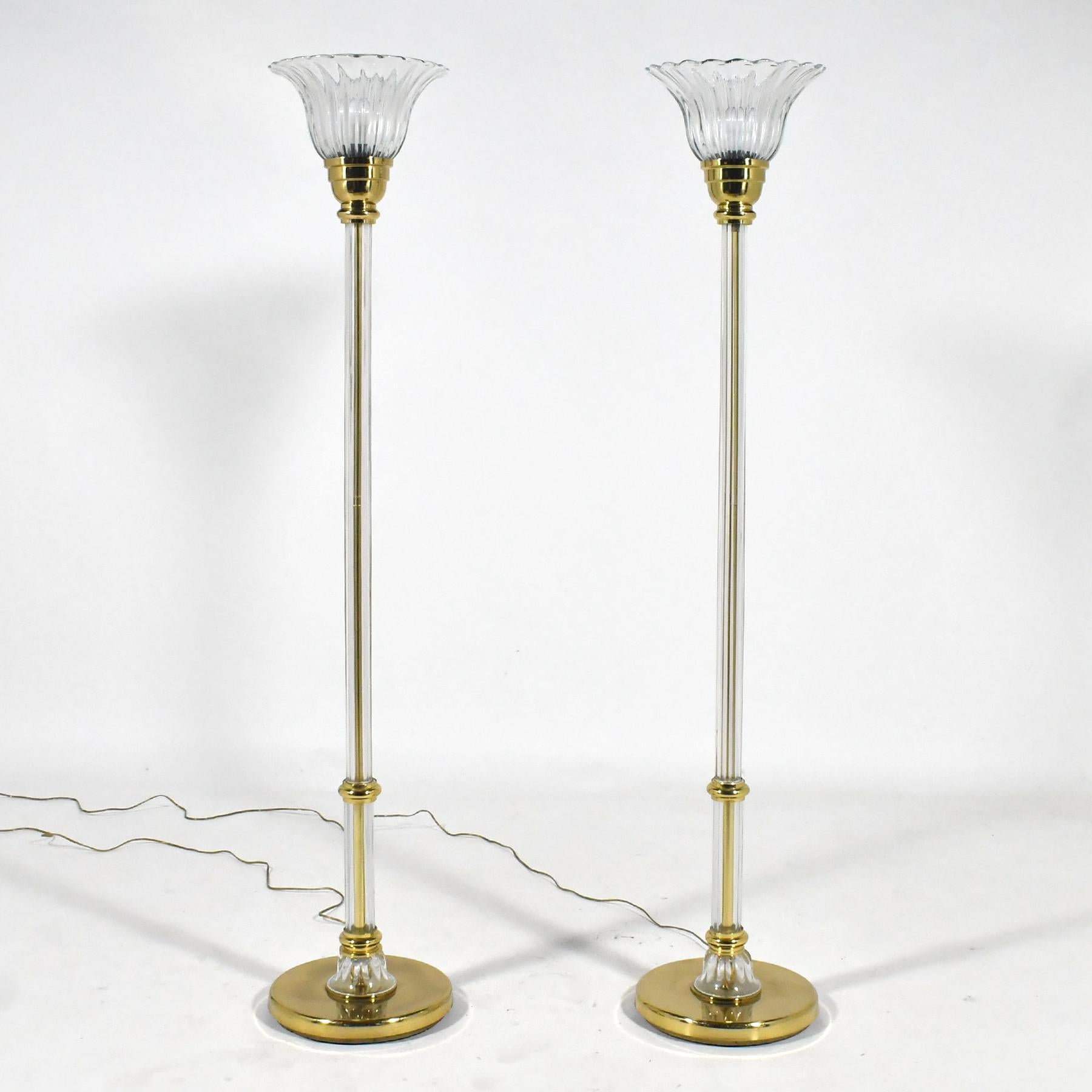 Pair of Vetri Artistica Murano Glass and Brass Torchiers For Sale 1