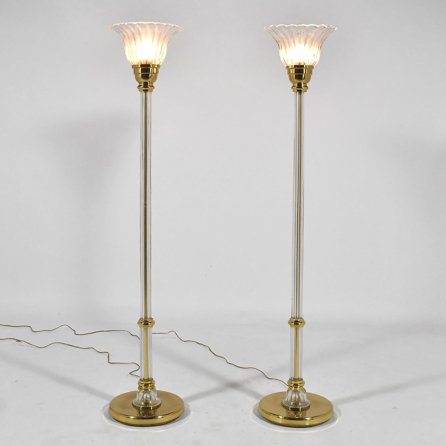 Pair of Vetri Artistica Murano Glass and Brass Torchiers For Sale 3