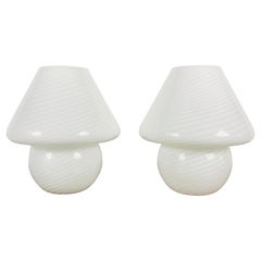 Pair of Vetri d‘Arte Murano Glass Mushroom Table Lamps, Italy, 1970s