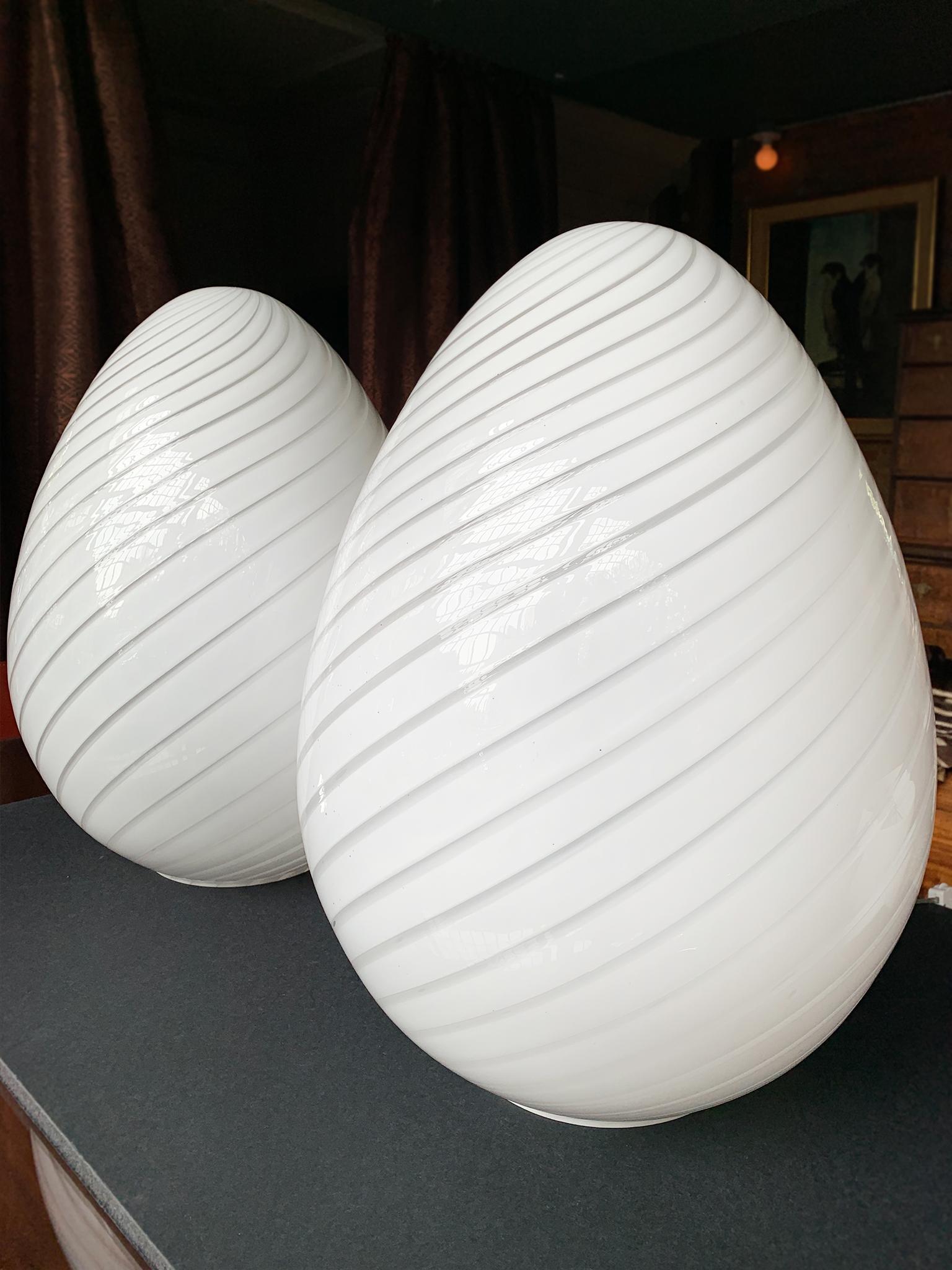 Italian Pair of Vetri Murano Glass Egg Lamps