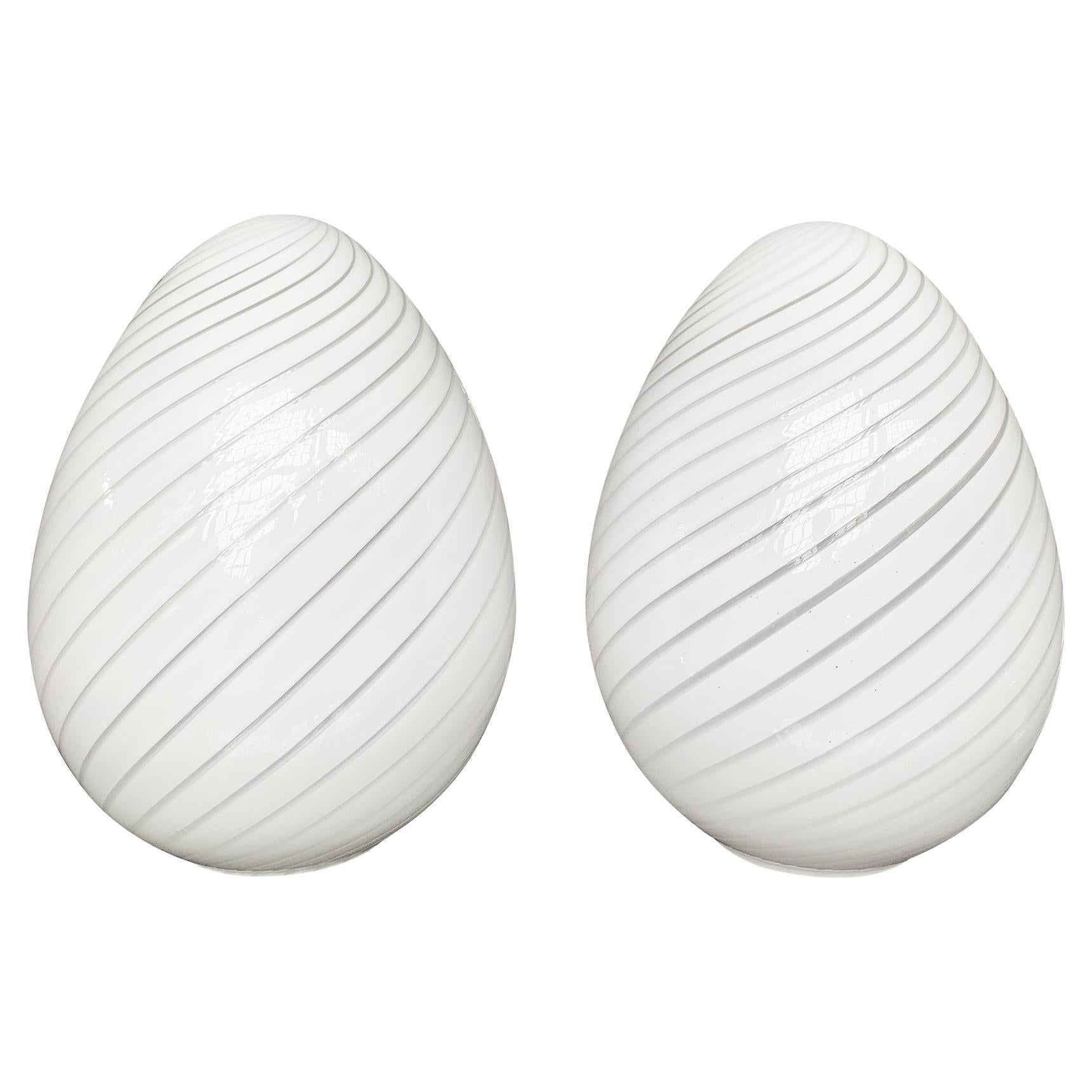 Pair of Vetri Murano Glass Egg Lamps