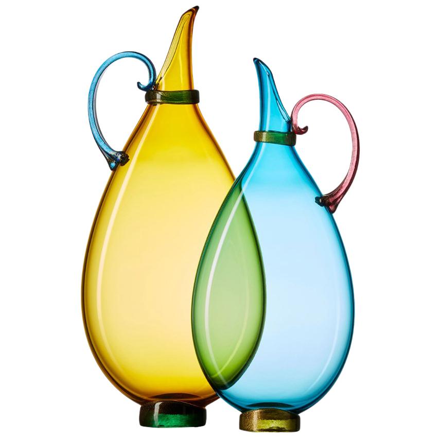 Pair of Vetro Vero Handblown Glass Pitchers, Custom Color Options, Made-to-Order For Sale