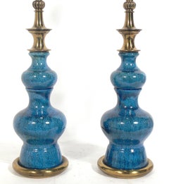 Pair of Vibrant Blue Ceramic Lamps by Stiffel