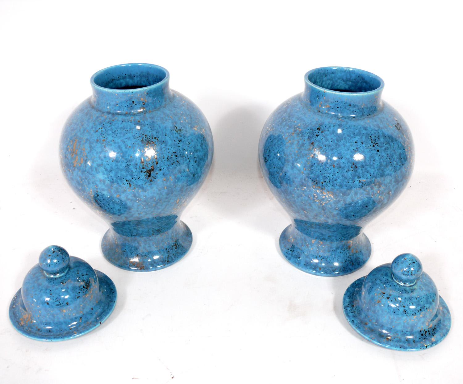 Chinoiserie Pair of Vibrant Blue Christian Dior Ceramic Ginger Jars