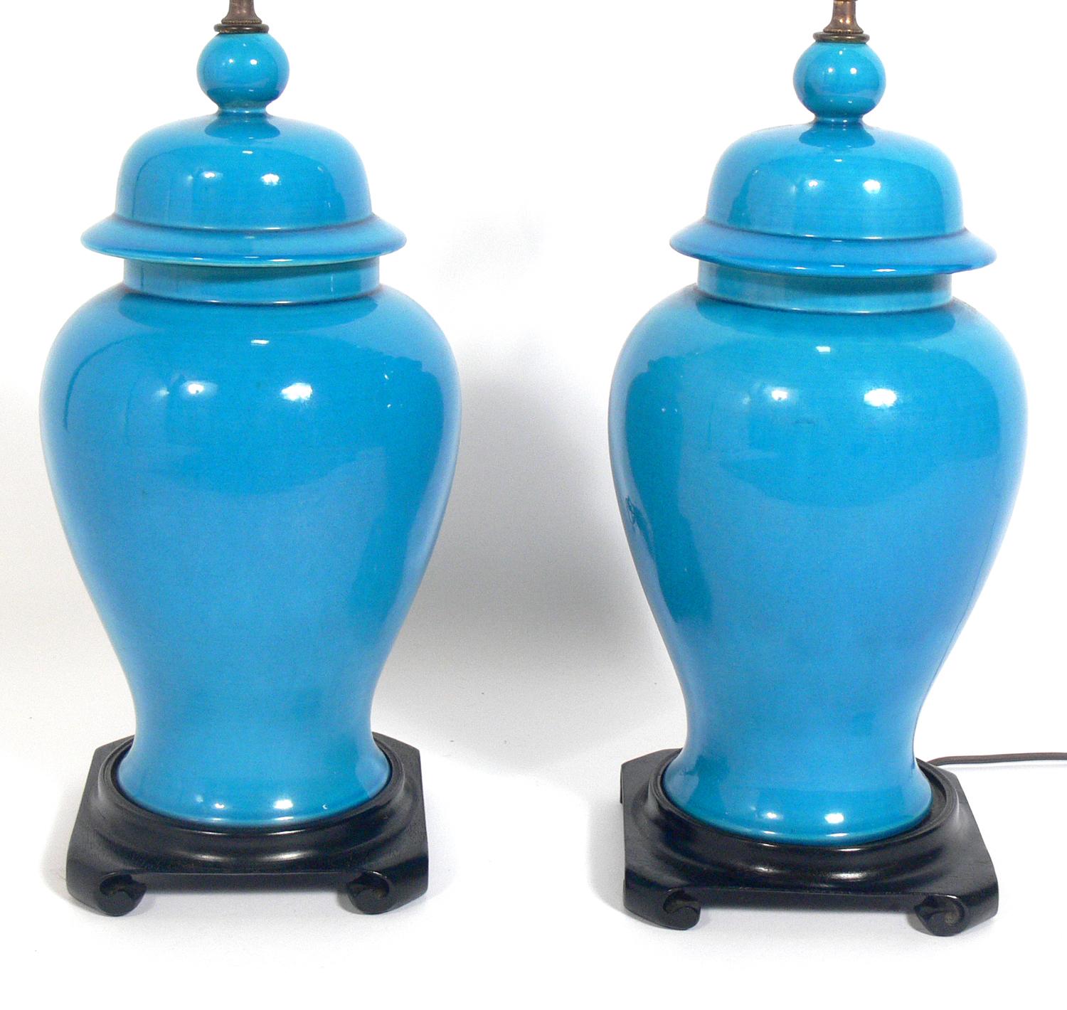 Pair of Vibrant Blue Ginger Jar Lamps at 1stDibs