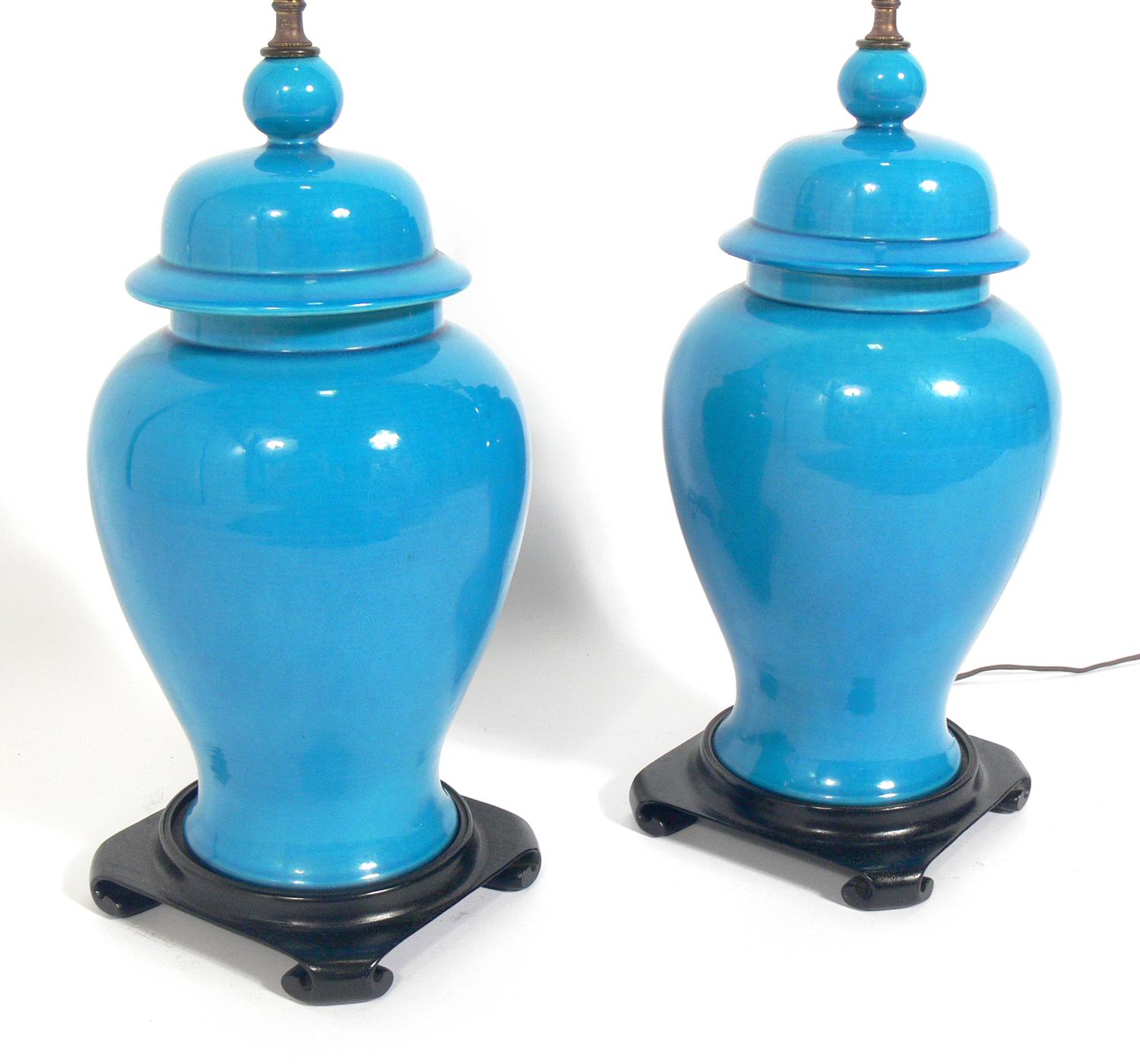 Pair of Vibrant Blue Ginger Jar Lamps at 1stDibs