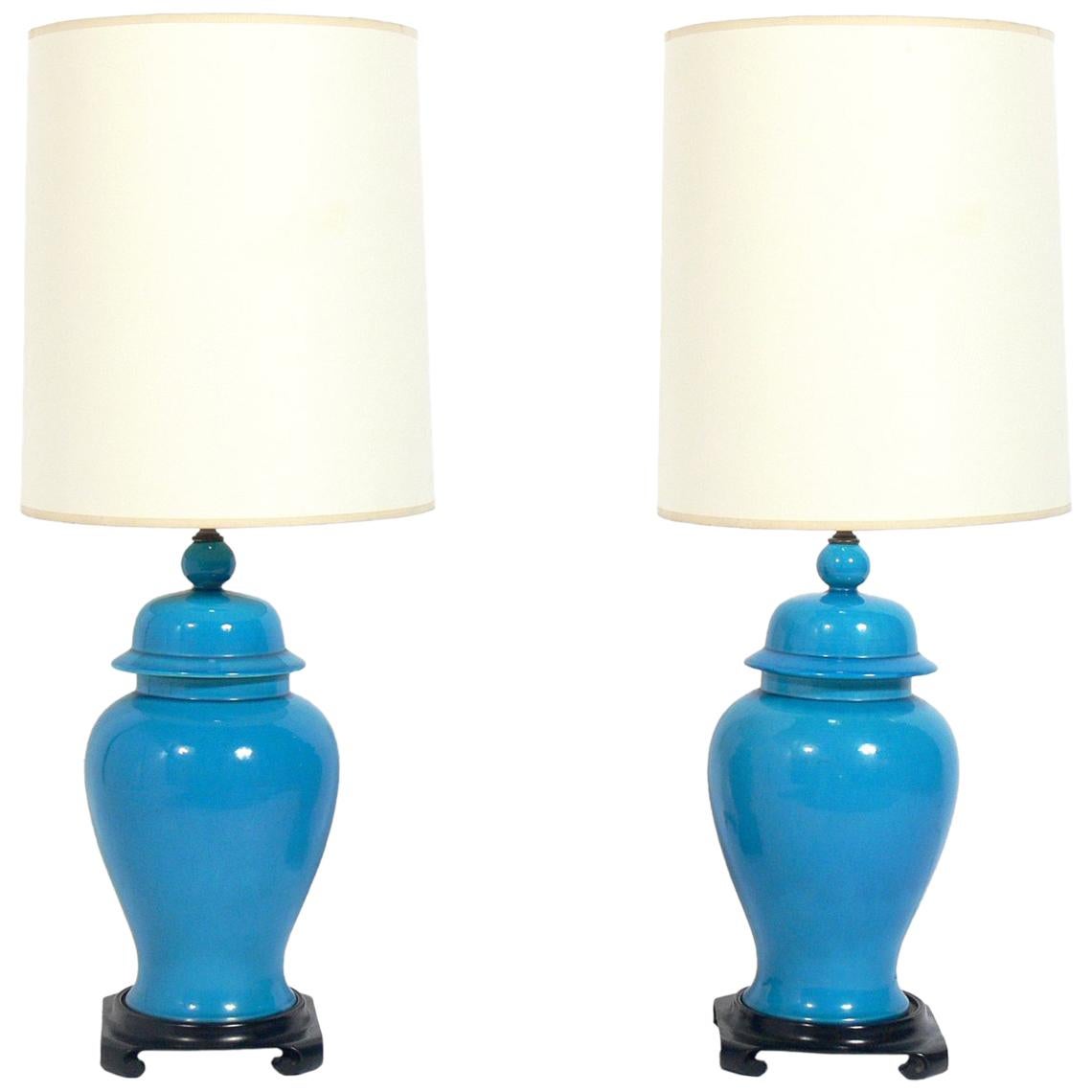 Pair of Vibrant Blue Ginger Jar Lamps at 1stDibs